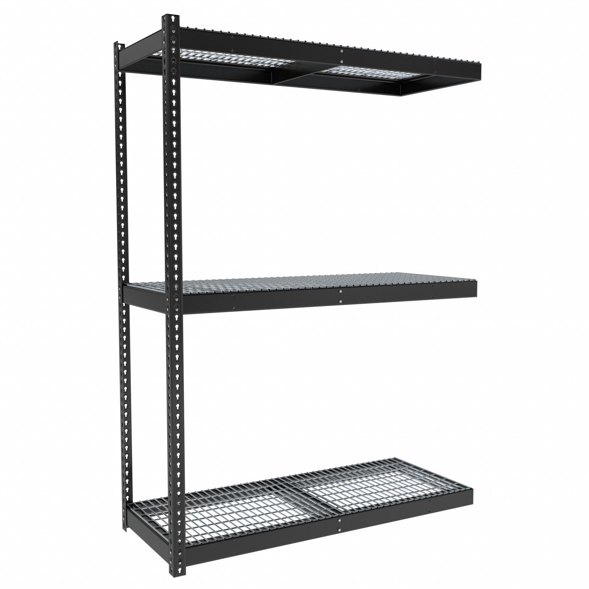 Boltless Shelving: Add-On, Medium-Duty, 60 in x 24 in, 84 in Overall Ht, 3 Shelves, Steel