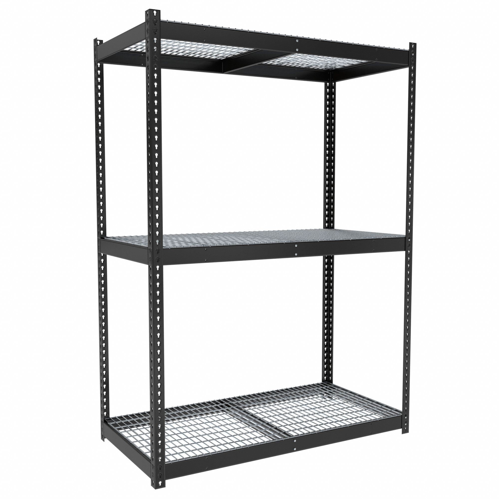 Boltless Shelving: Starter, Medium-Duty, 60 in x 30 in, 84 in Overall Ht, 3 Shelves, Steel