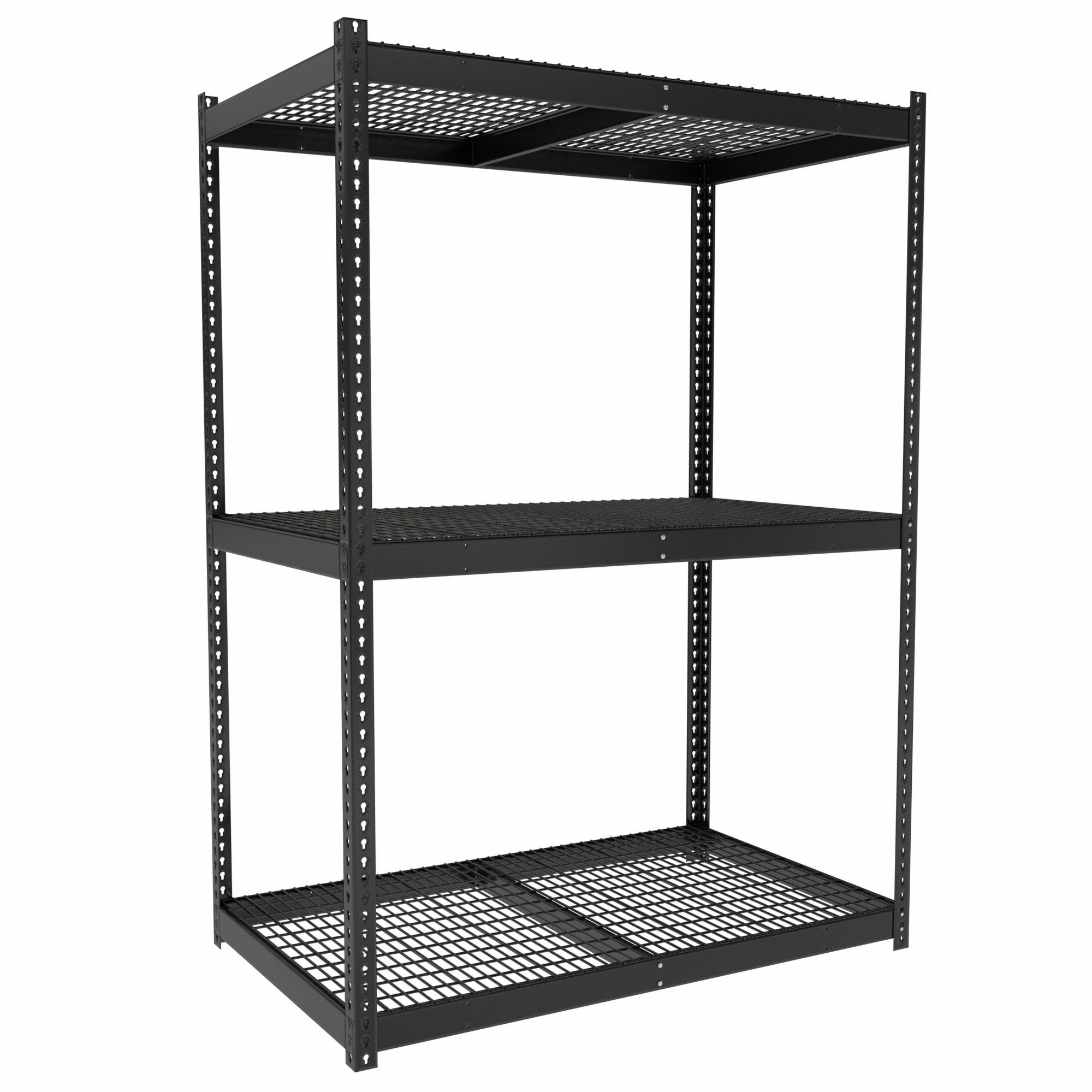 Boltless Shelving: Starter, Medium-Duty, 60 in x 36 in, 84 in Overall Ht, 3 Shelves, Steel