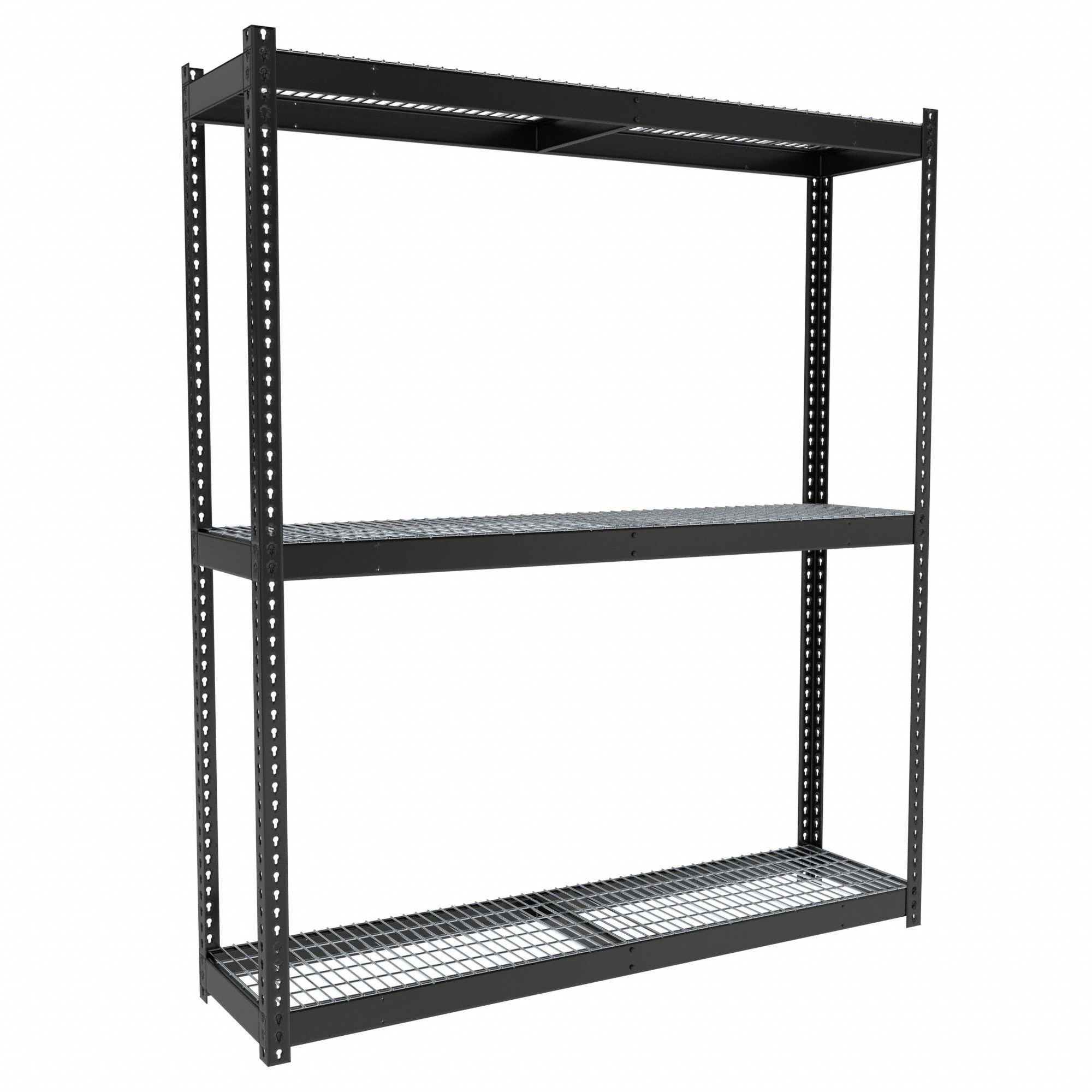 Boltless Shelving: Starter, Medium-Duty, 72 in x 18 in, 84 in Overall Ht, 3 Shelves, Steel