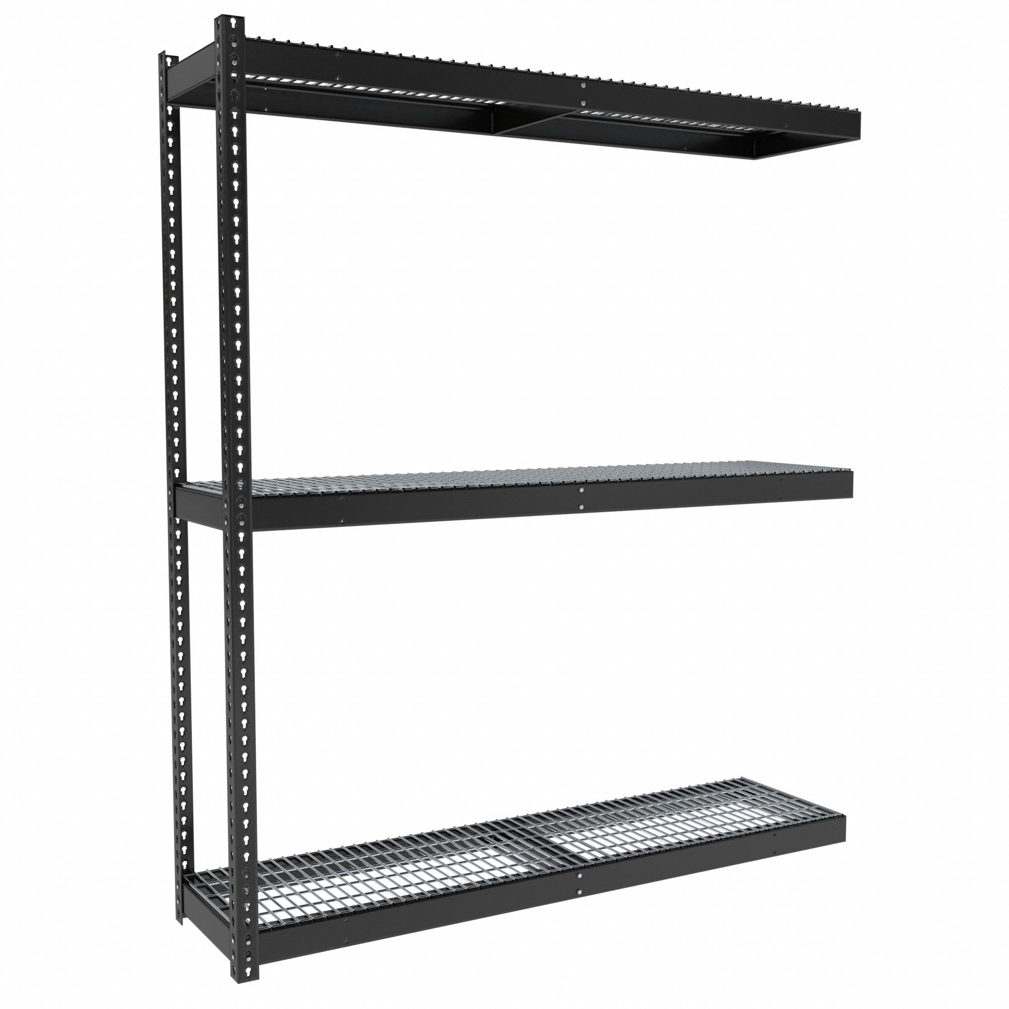 Boltless Shelving: Add-On, Medium-Duty, 72 in x 18 in, 84 in Overall Ht, 3 Shelves, Steel