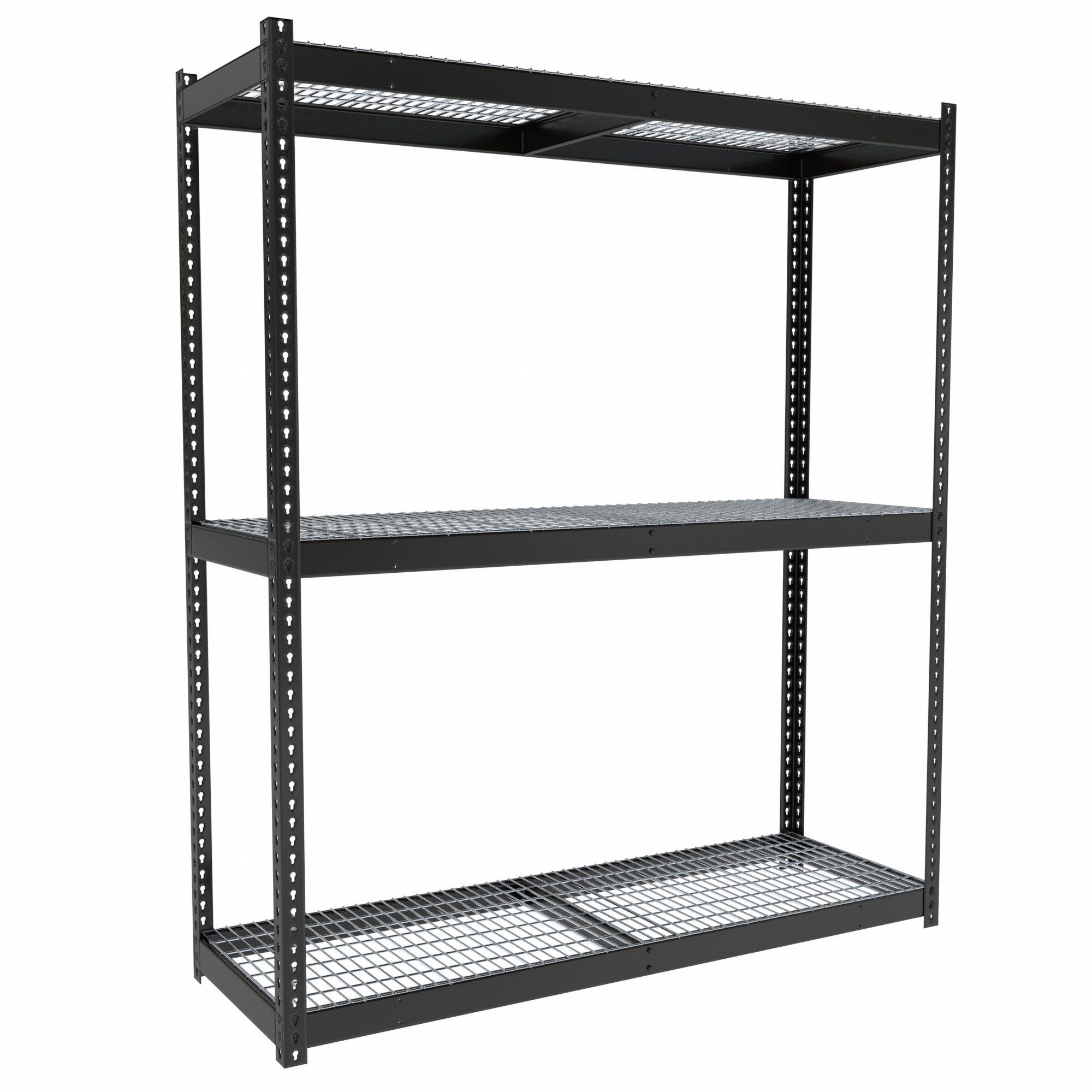 Boltless Shelving: Starter, Medium-Duty, 72 in x 24 in, 84 in Overall Ht, 3 Shelves, Steel
