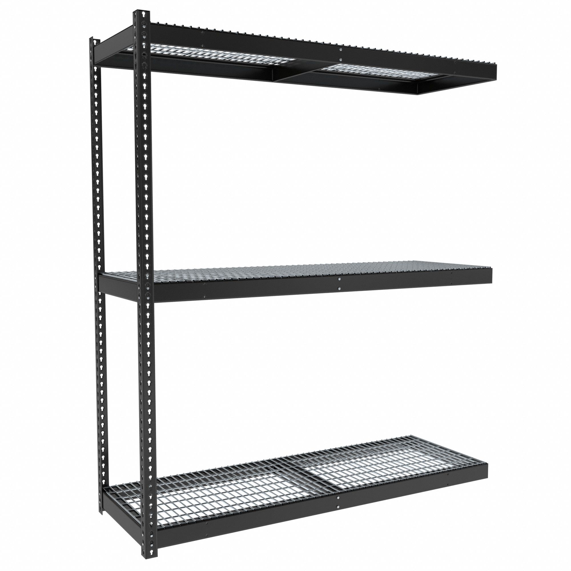 Boltless Shelving: Add-On, Medium-Duty, 72 in x 24 in, 84 in Overall Ht, 3 Shelves, Steel