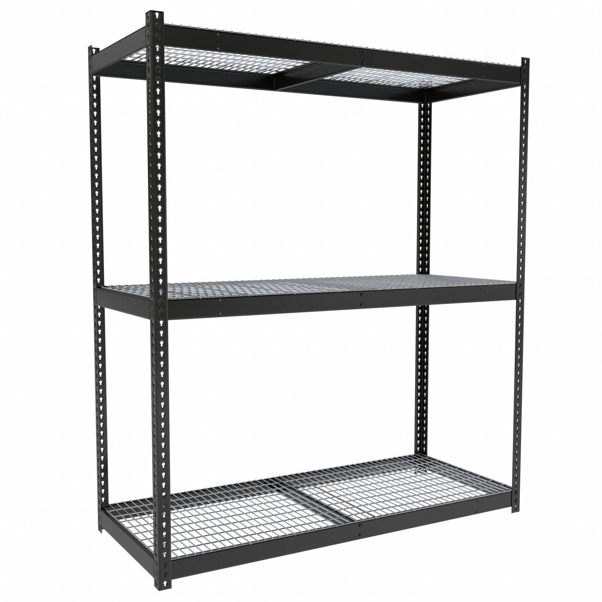 Boltless Shelving: Starter, Medium-Duty, 72 in x 30 in, 84 in Overall Ht, 3 Shelves, Steel