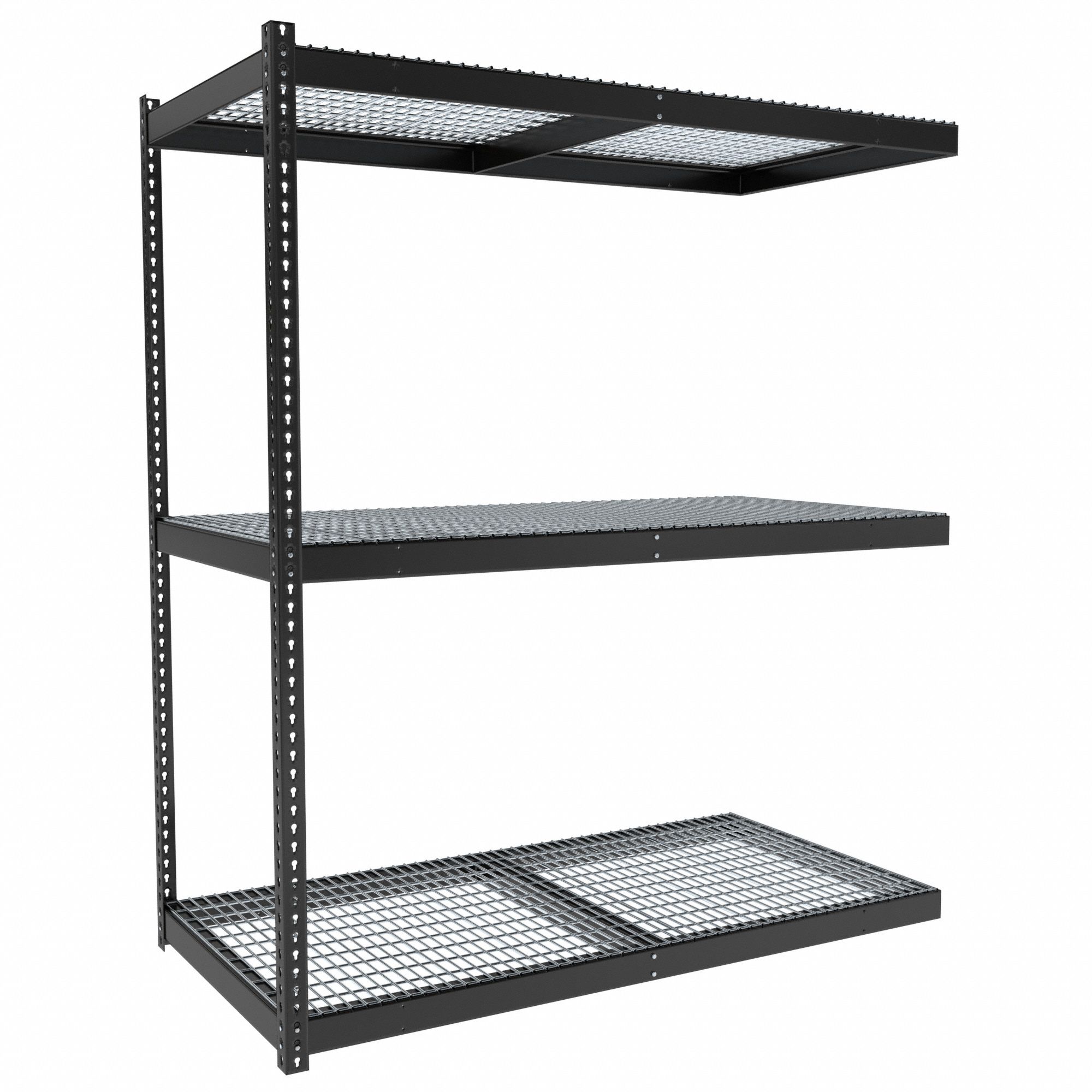 Boltless Shelving: Add-On, Medium-Duty, 72 in x 36 in, 84 in Overall Ht, 3 Shelves, Steel