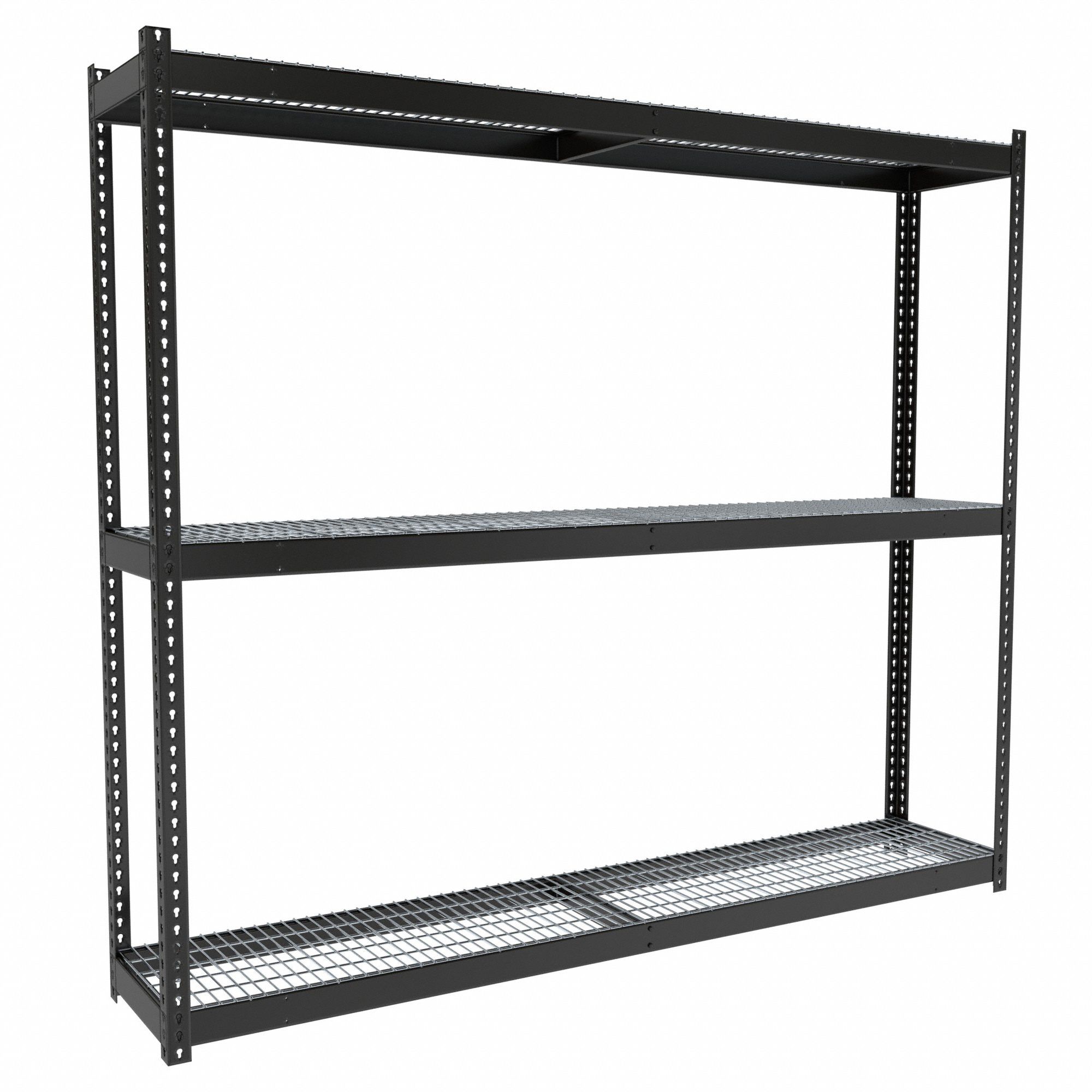 Boltless Shelving: Starter, Medium-Duty, 96 in x 18 in, 84 in Overall Ht, 3 Shelves, Steel