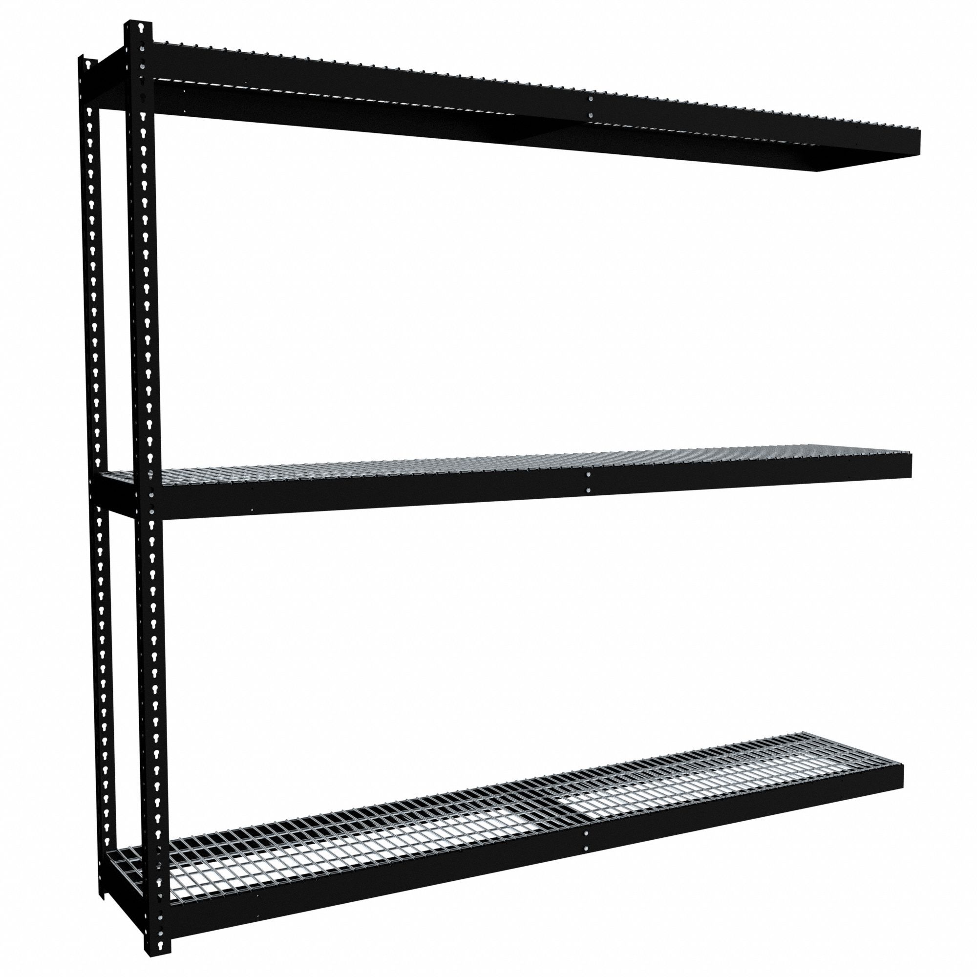 Boltless Shelving: Add-On, Medium-Duty, 96 in x 18 in, 84 in Overall Ht, 3 Shelves, Steel