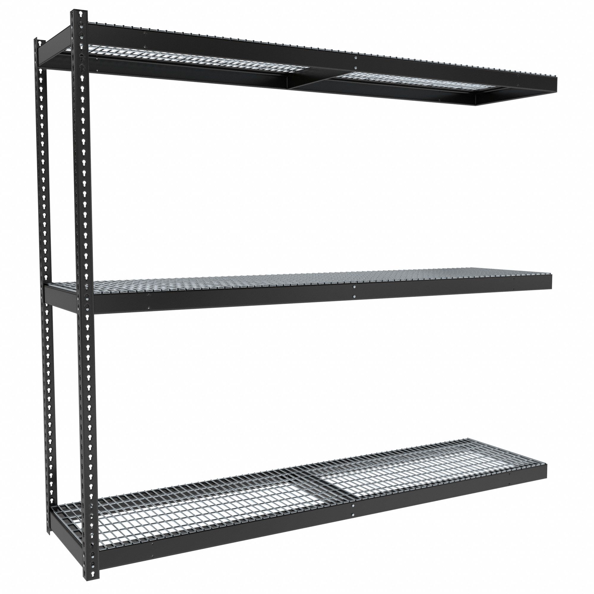 Boltless Shelving: Add-On, Medium-Duty, 96 in x 24 in, 84 in Overall Ht, 3 Shelves, Steel