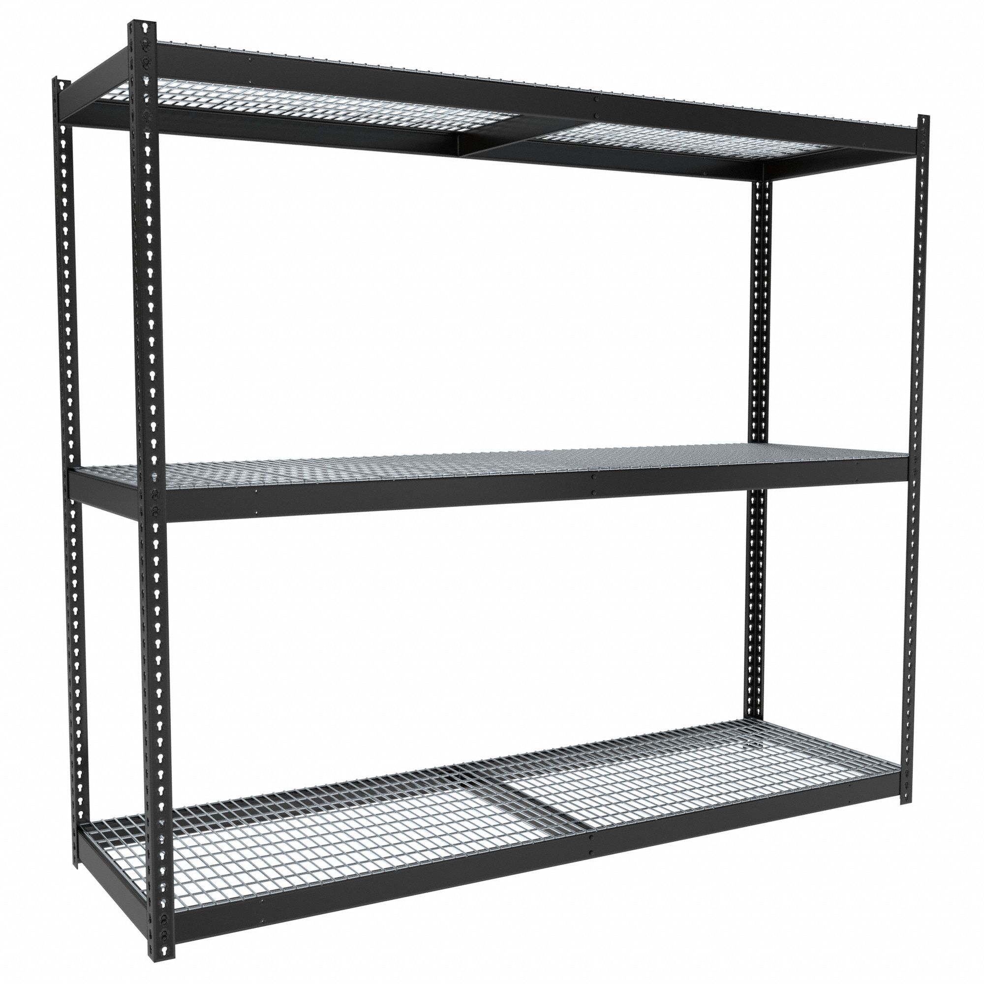 Boltless Shelving: Starter, Medium-Duty, 96 in x 30 in, 84 in Overall Ht, 3 Shelves, Steel