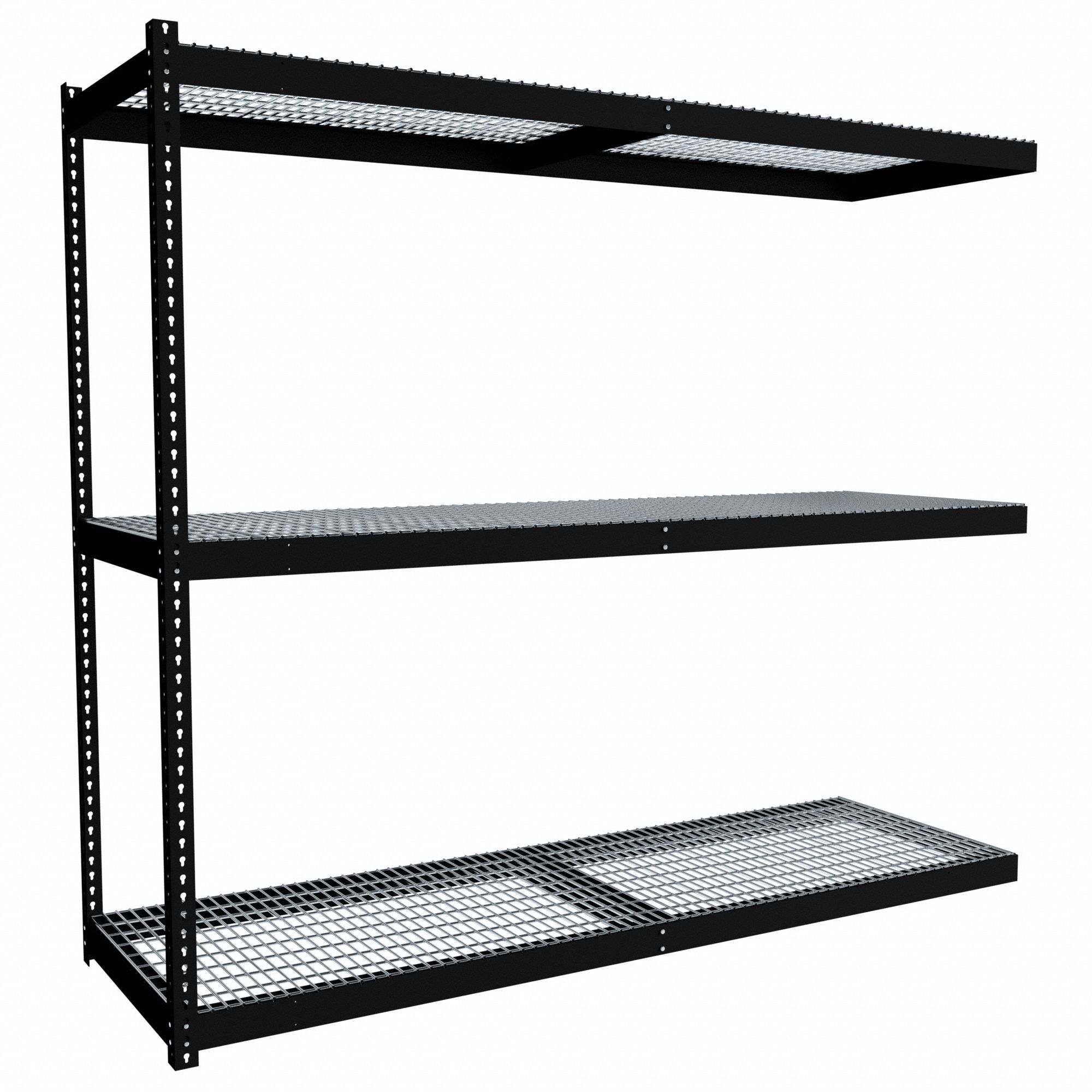 Boltless Shelving: Add-On, Medium-Duty, 96 in x 30 in, 84 in Overall Ht, 3 Shelves, Steel