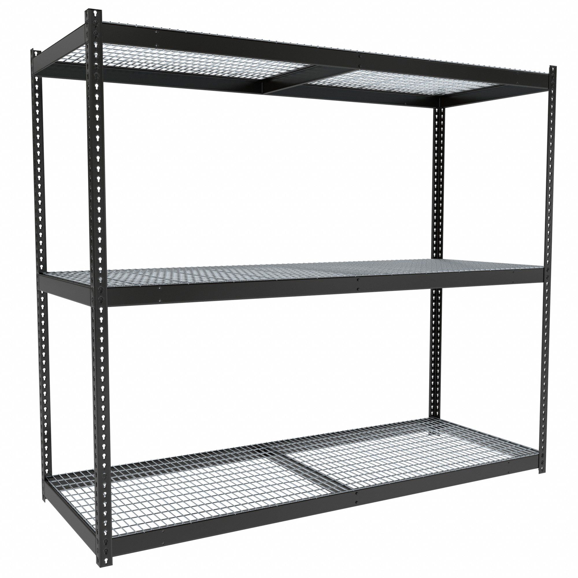 Boltless Shelving: Starter, Medium-Duty, 96 in x 36 in, 84 in Overall Ht, 3 Shelves, Steel