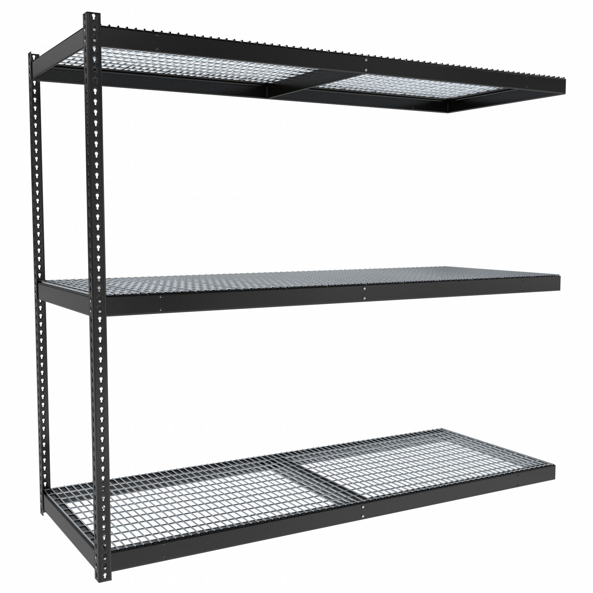 Boltless Shelving: Add-On, Medium-Duty, 96 in x 36 in, 84 in Overall Ht, 3 Shelves, Steel