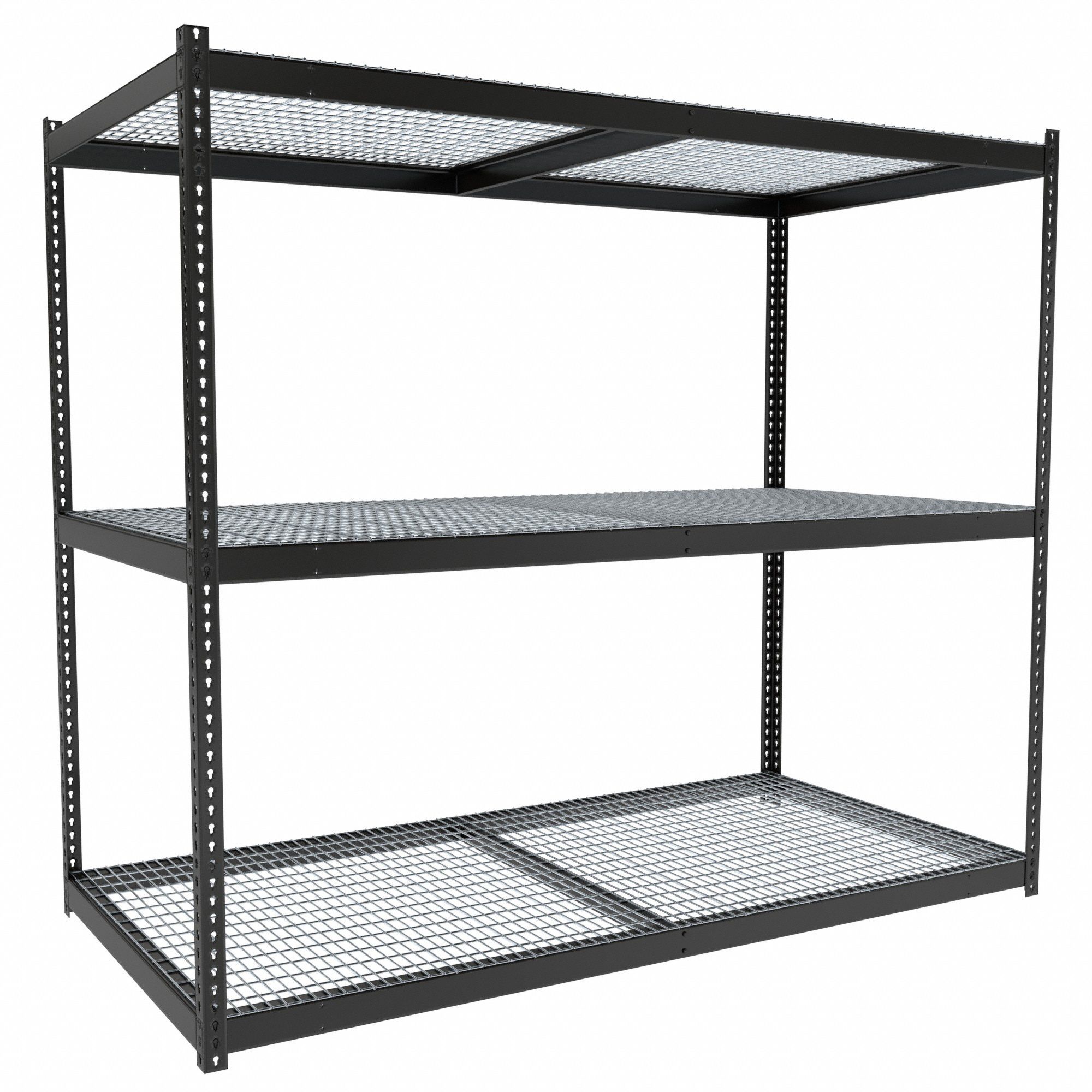 Boltless Shelving: Starter, Medium-Duty, 96 in x 48 in, 84 in Overall Ht, 3 Shelves, Steel