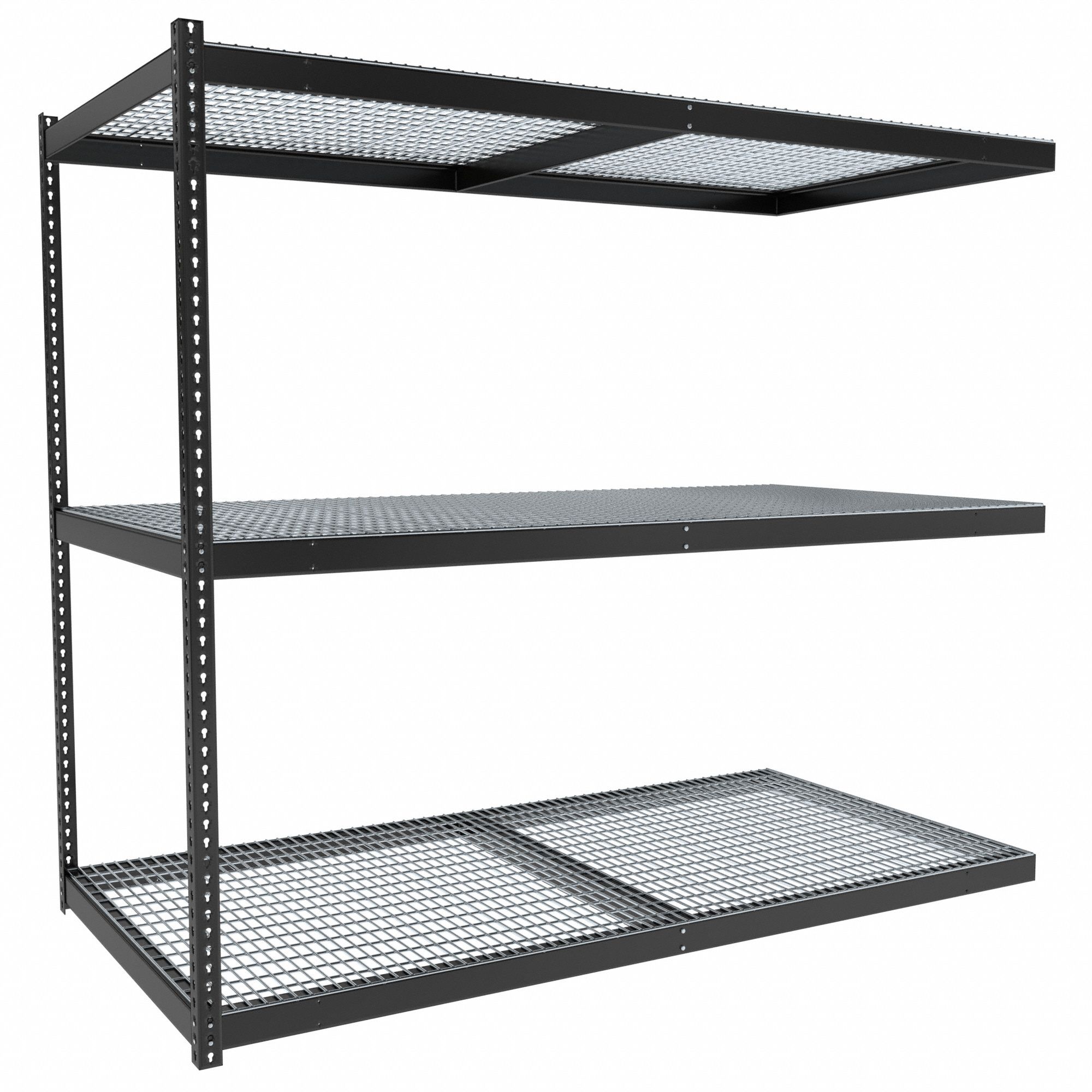 Boltless Shelving: Add-On, Medium-Duty, 96 in x 48 in, 84 in Overall Ht, 3 Shelves, Steel