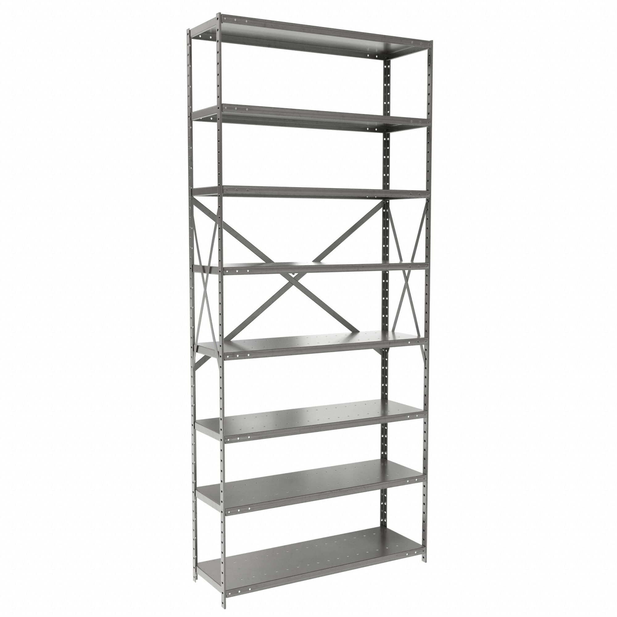 Metal Shelving: Starter, Medium-Duty, 36 in x 12 in, 84 in Overall Ht, 8 Shelves
