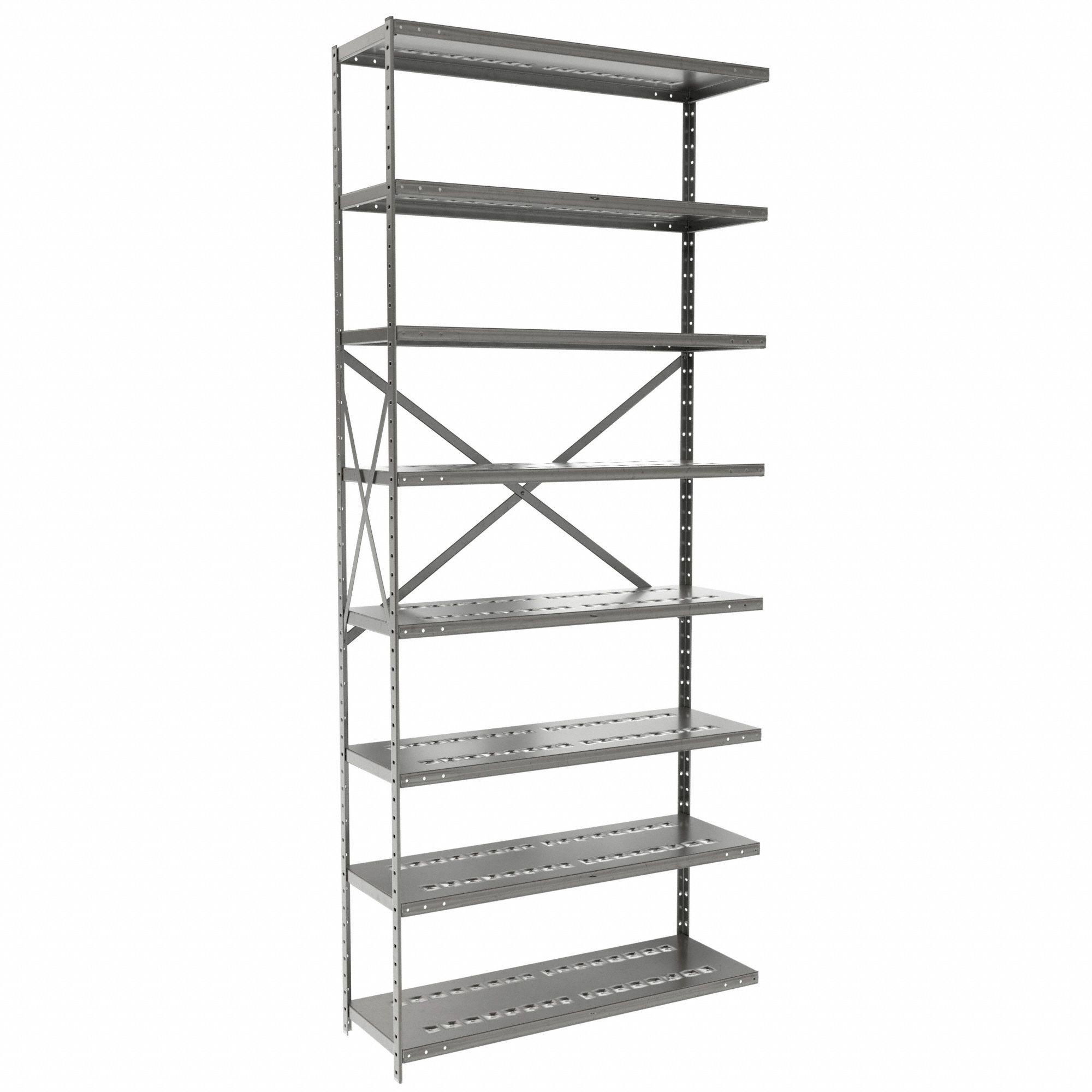 Metal Shelving: Add-On, Medium-Duty, 36 in x 12 in, 84 in Overall Ht, 8 Shelves