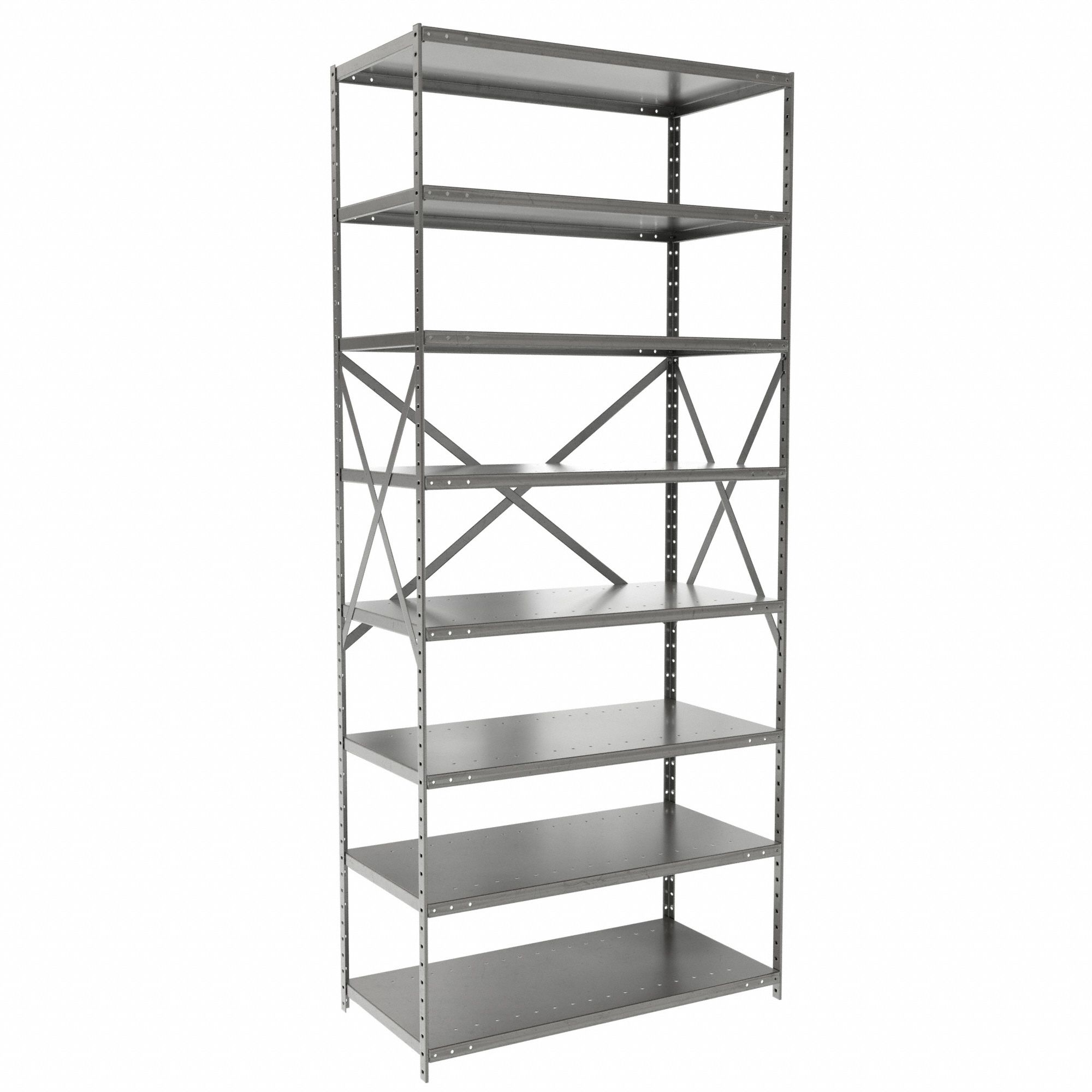 Metal Shelving: Starter, Medium-Duty, 36 in x 18 in, 84 in Overall Ht, 8 Shelves