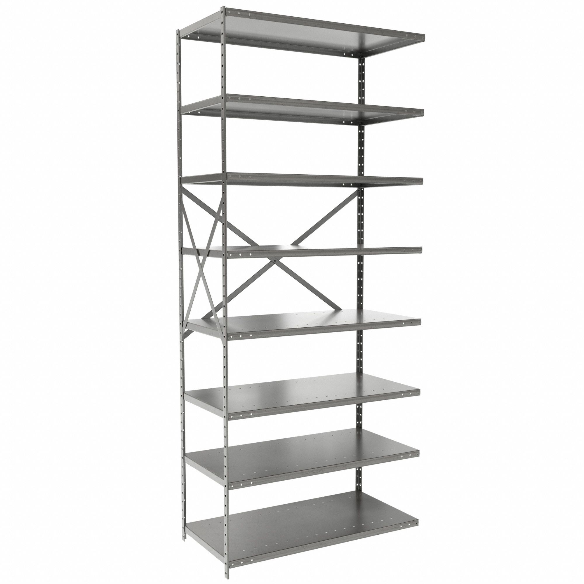 Metal Shelving: Add-On, Medium-Duty, 36 in x 18 in, 84 in Overall Ht, 8 Shelves