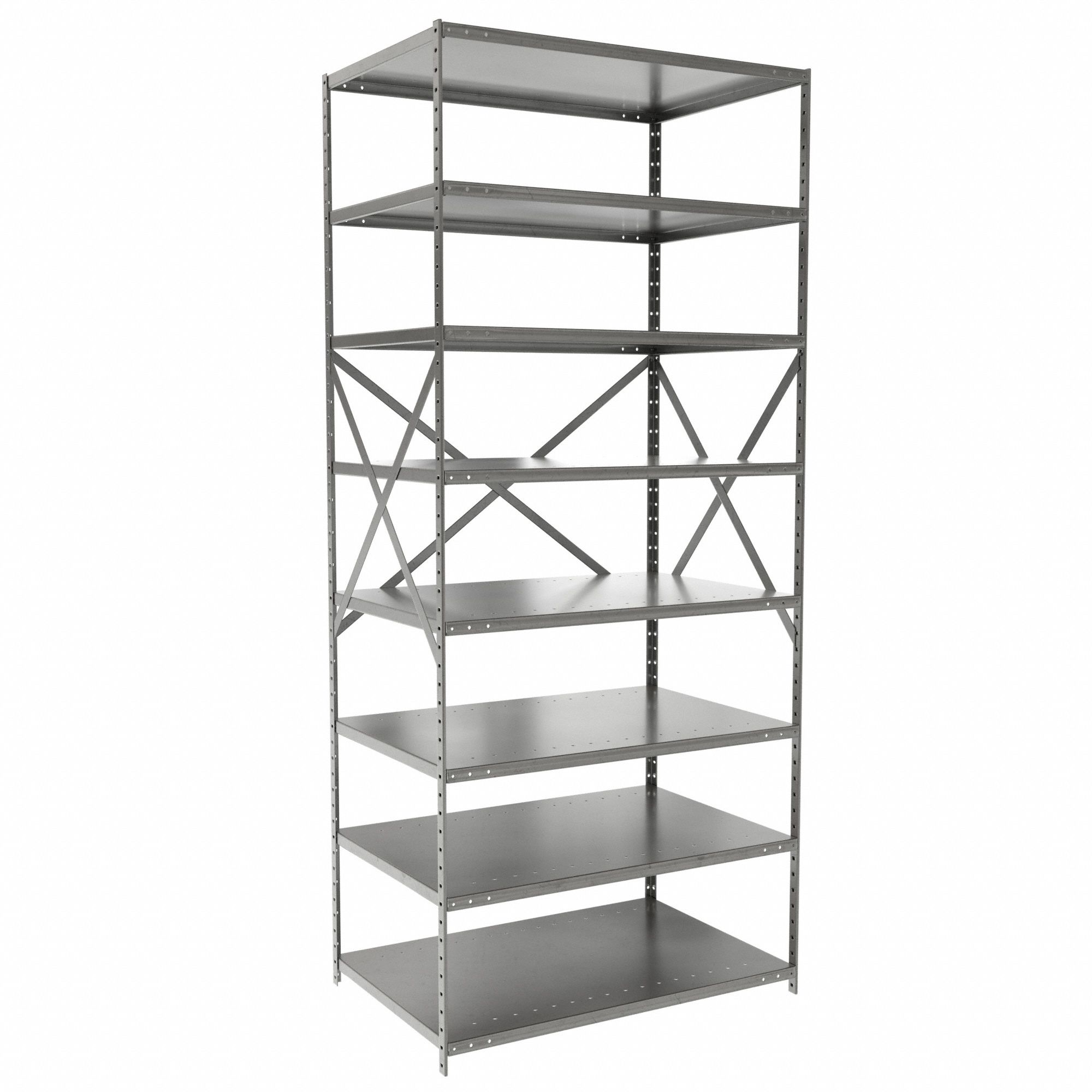 Metal Shelving: Starter, Medium-Duty, 36 in x 24 in, 84 in Overall Ht, 8 Shelves