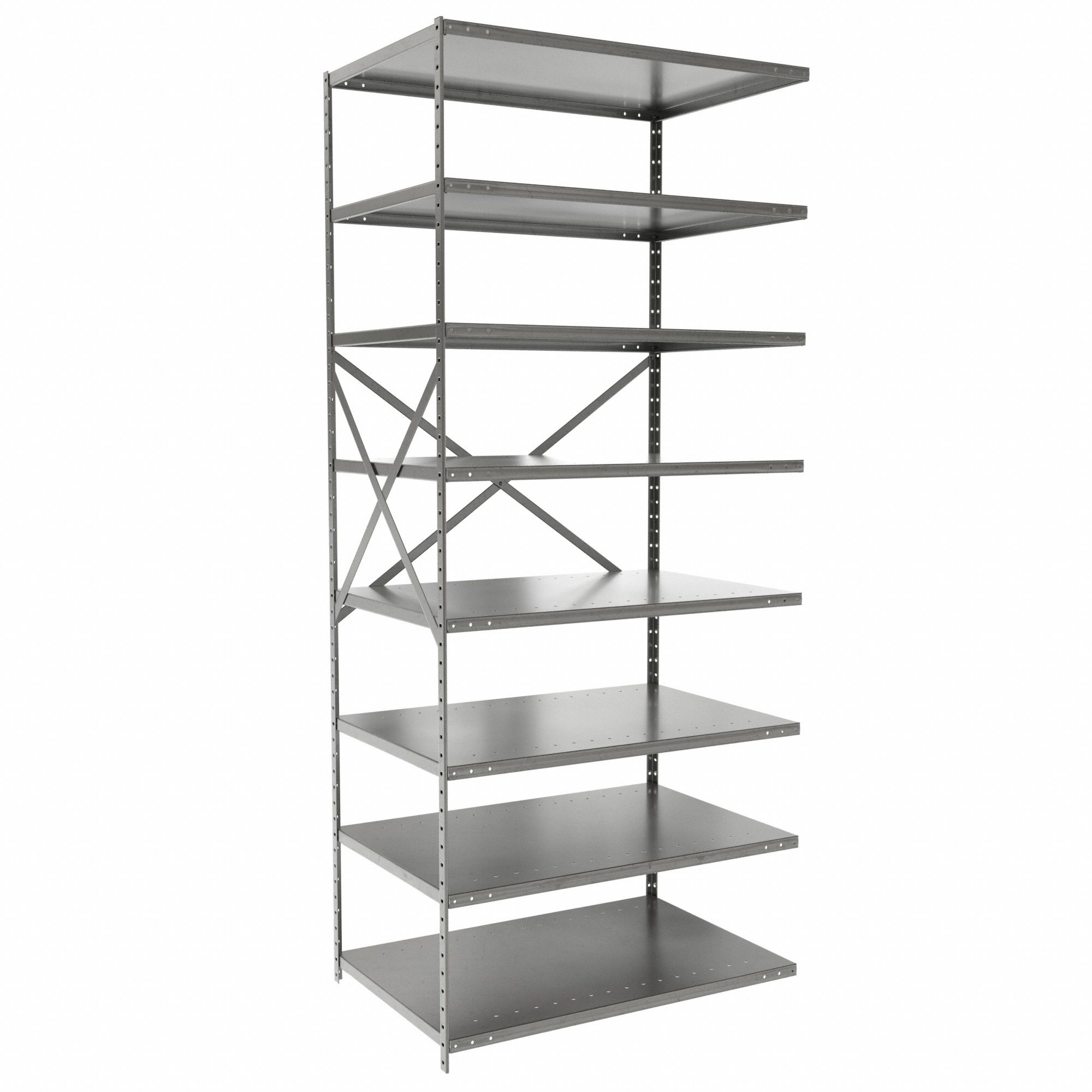 Metal Shelving: Add-On, Medium-Duty, 36 in x 24 in, 84 in Overall Ht, 8 Shelves