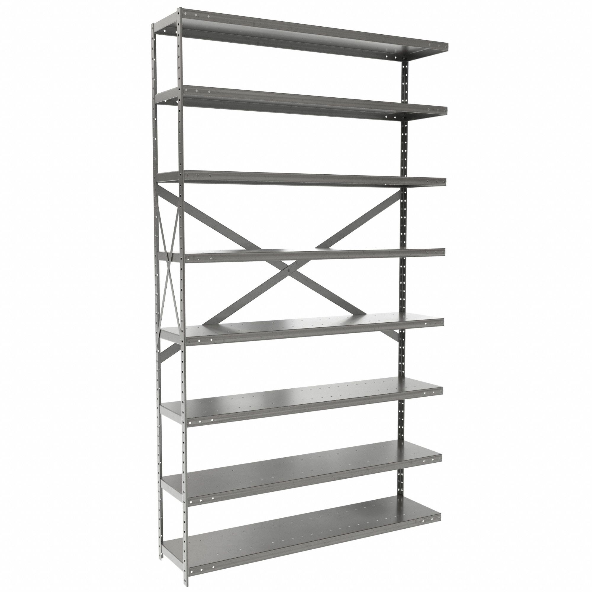 Metal Shelving: Add-On, Medium-Duty, 48 in x 12 in, 84 in Overall Ht, 8 Shelves