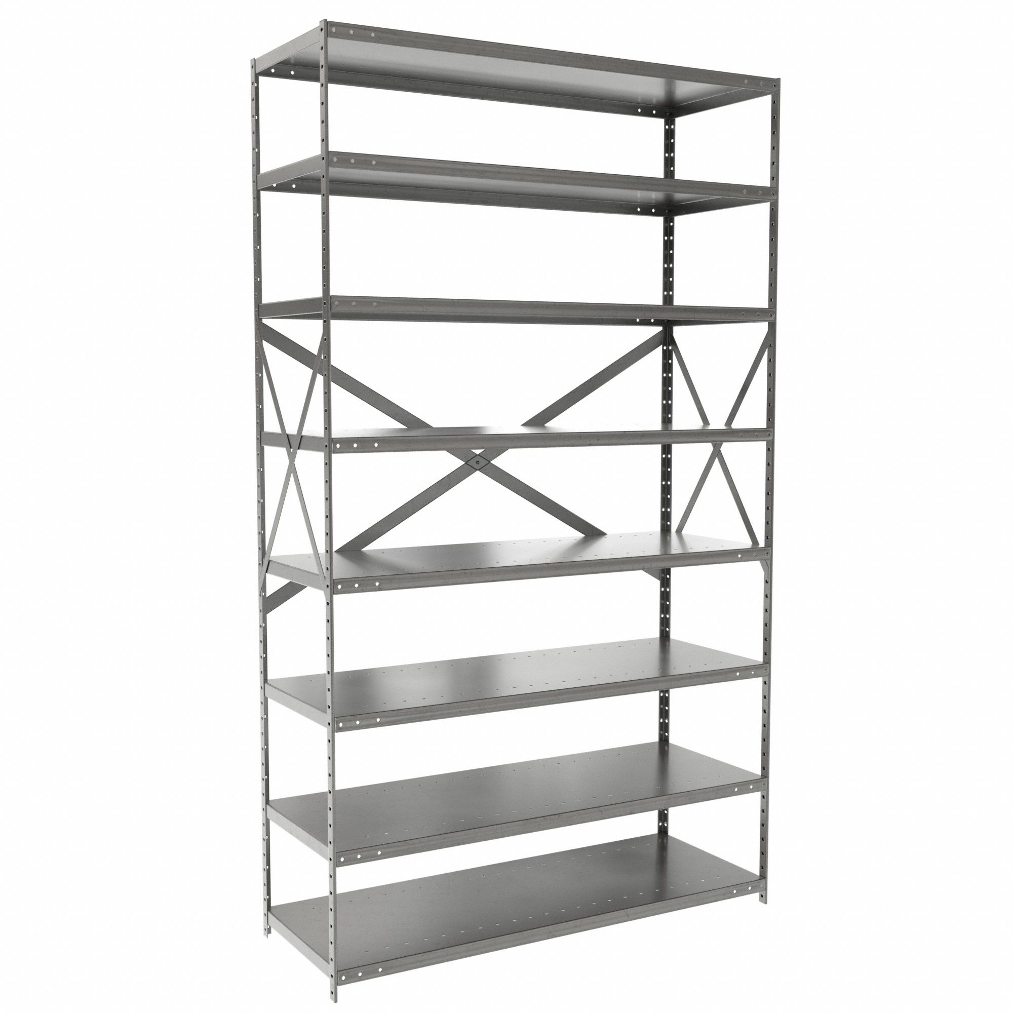 Metal Shelving: Starter, Medium-Duty, 48 in x 18 in, 84 in Overall Ht, 8 Shelves
