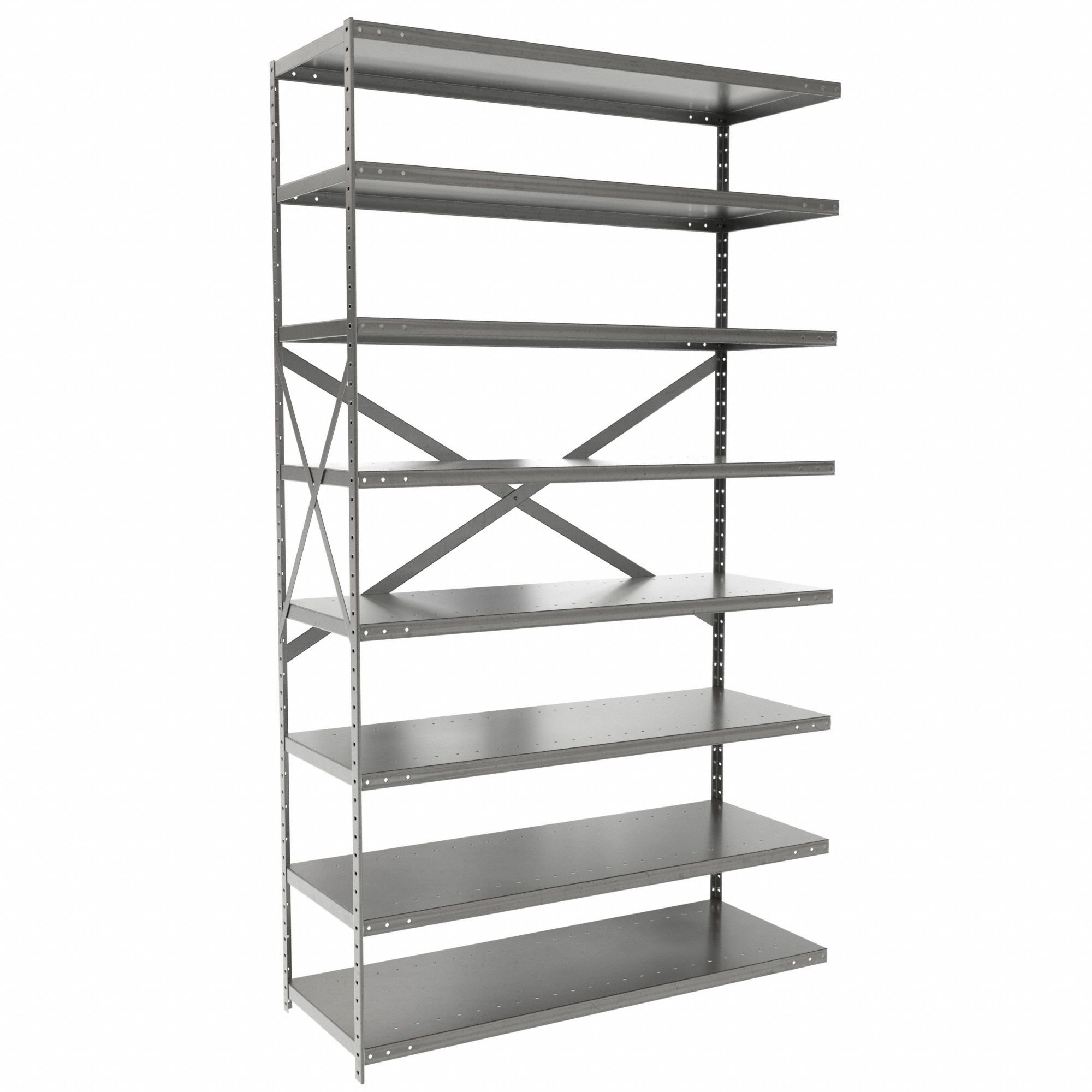 Metal Shelving: Add-On, Medium-Duty, 48 in x 18 in, 84 in Overall Ht, 8 Shelves