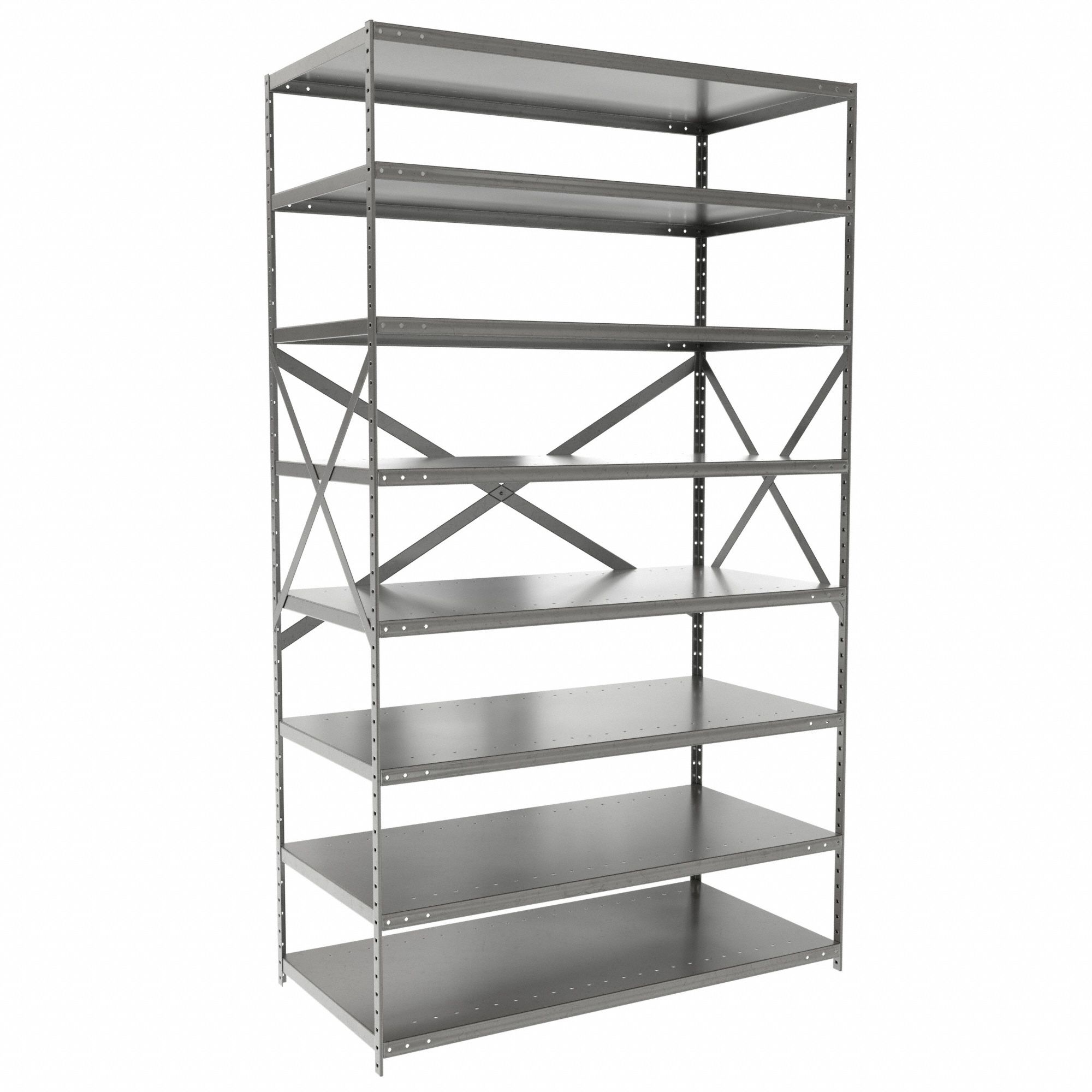 Metal Shelving: Starter, Medium-Duty, 48 in x 24 in, 84 in Overall Ht, 8 Shelves