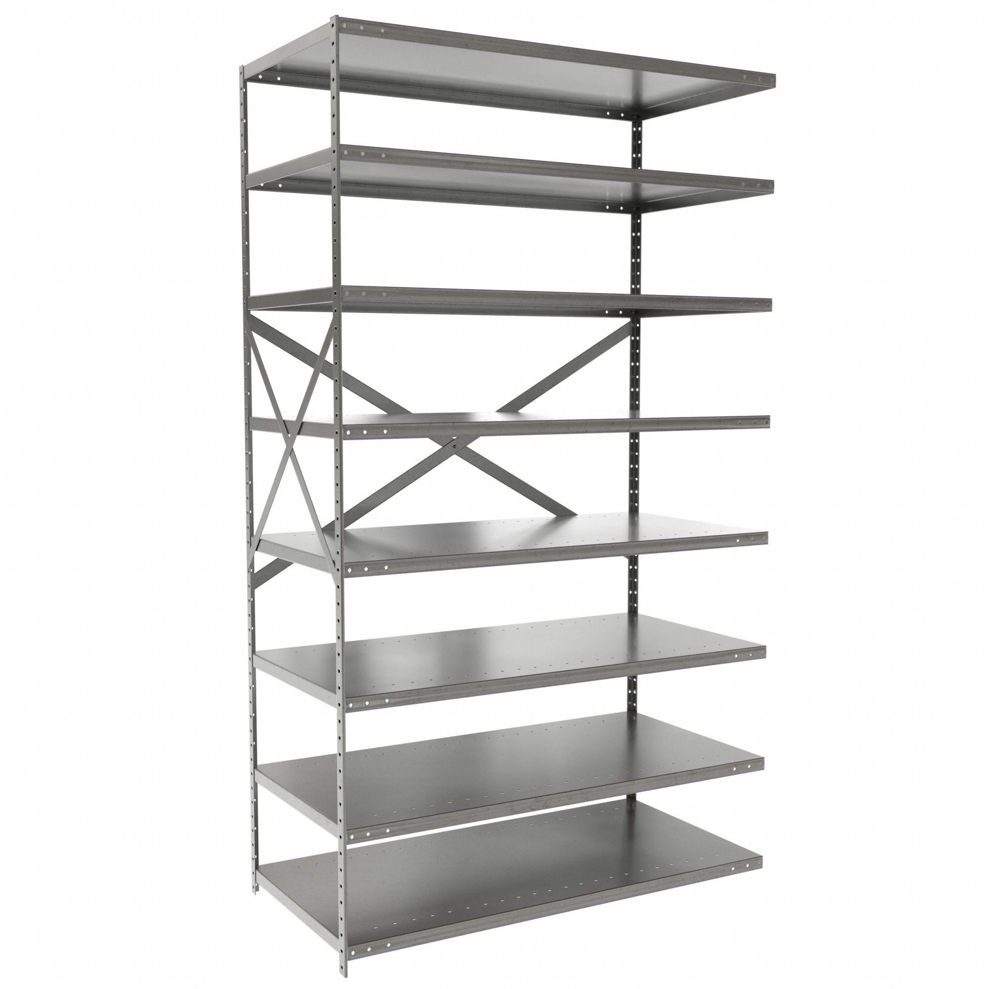 Metal Shelving: Add-On, Medium-Duty, 48 in x 24 in, 84 in Overall Ht, 8 Shelves
