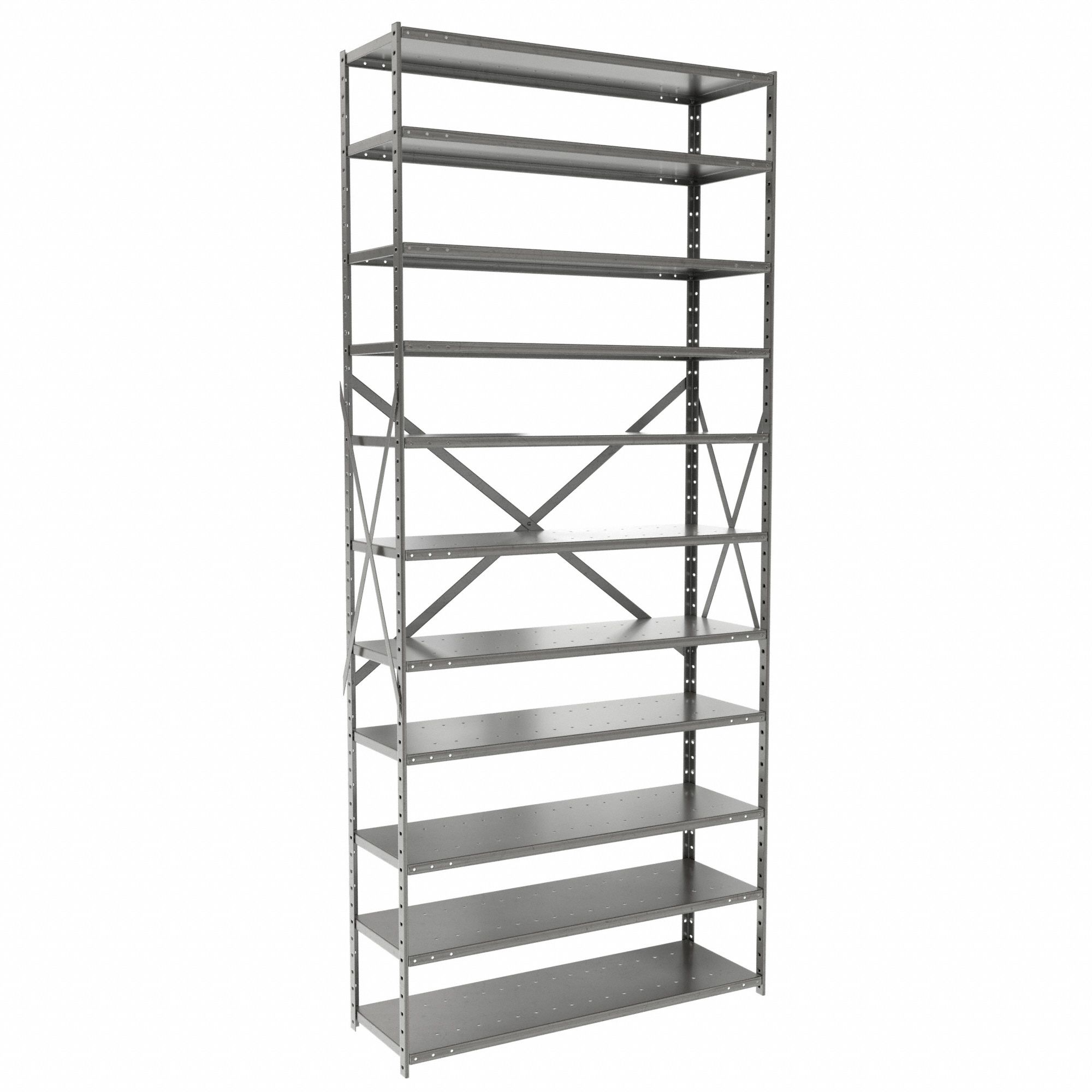 Metal Shelving: Starter, Medium-Duty, 36 in x 12 in, 84 in Overall Ht, 11 Shelves