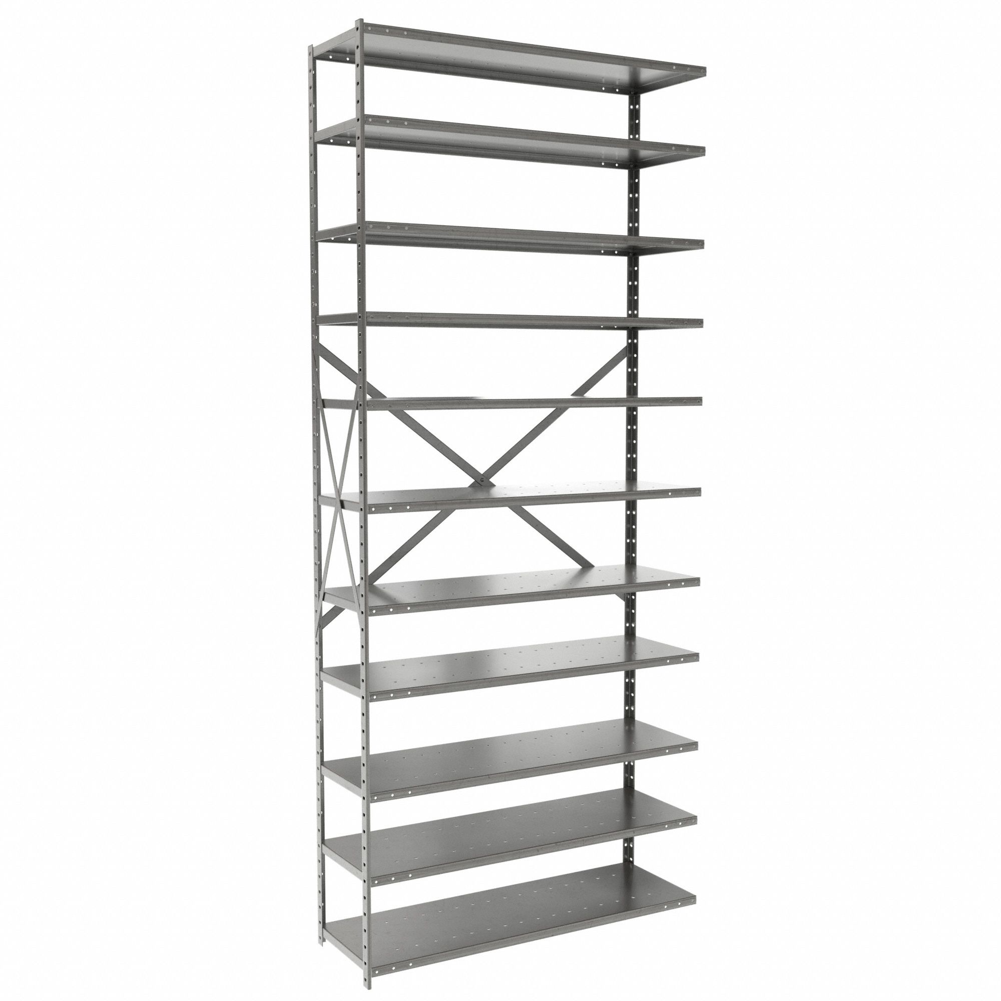 Metal Shelving: Add-On, Medium-Duty, 36 in x 12 in, 84 in Overall Ht, 11 Shelves