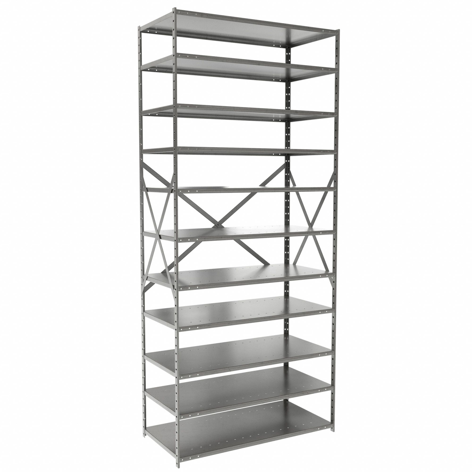 Metal Shelving: Starter, Medium-Duty, 36 in x 18 in, 84 in Overall Ht, 11 Shelves