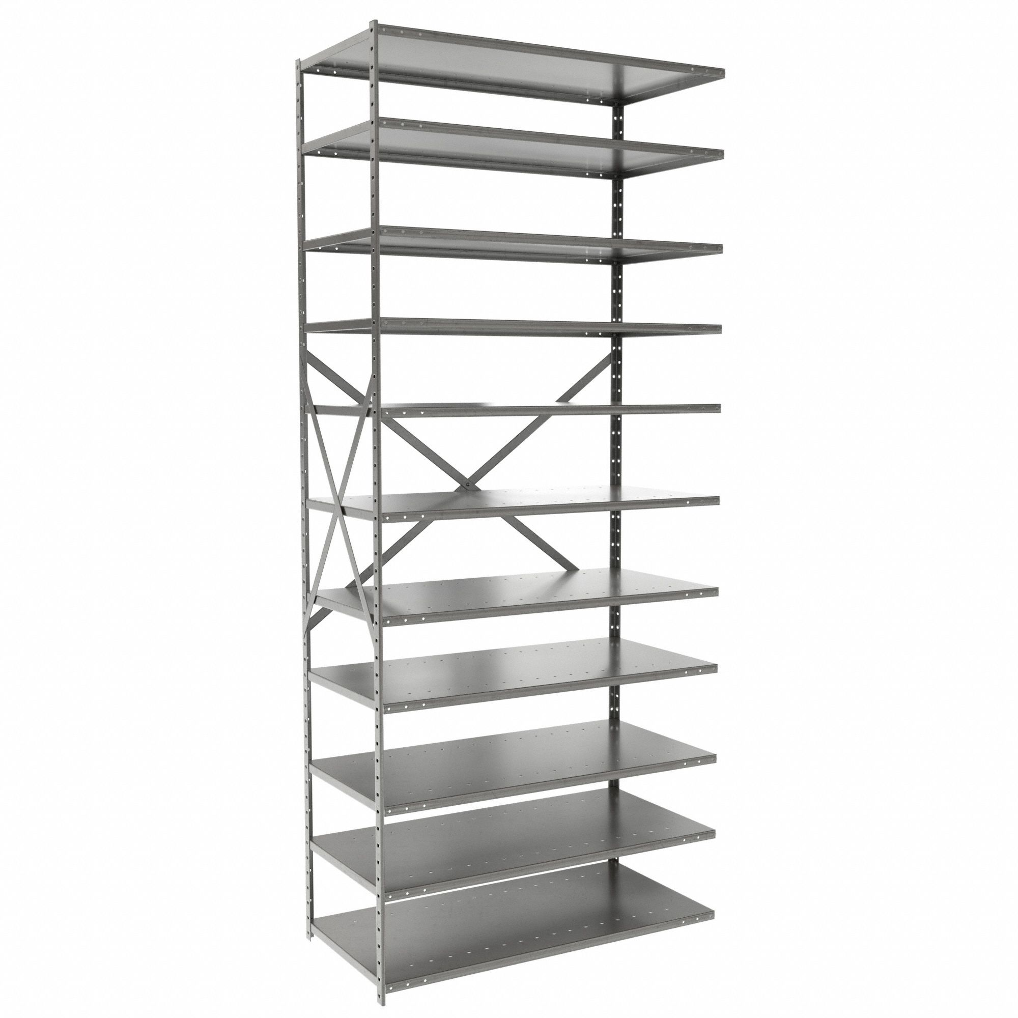 Metal Shelving: Add-On, Medium-Duty, 36 in x 18 in, 84 in Overall Ht, 11 Shelves