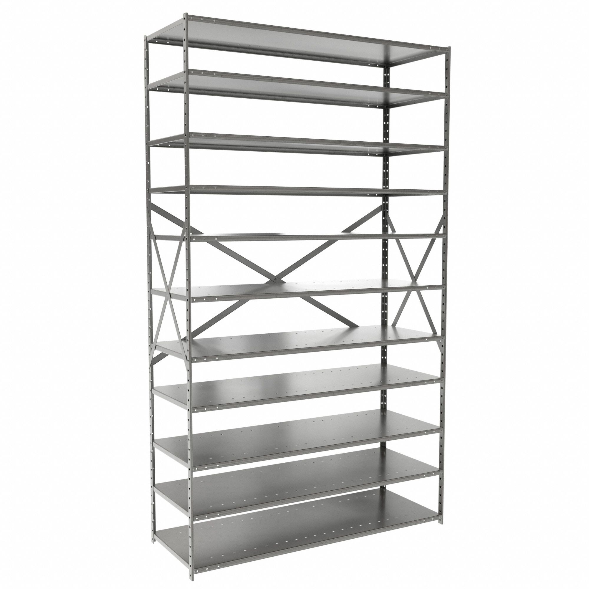 Metal Shelving: Starter, Medium-Duty, 48 in x 18 in, 84 in Overall Ht, 11 Shelves