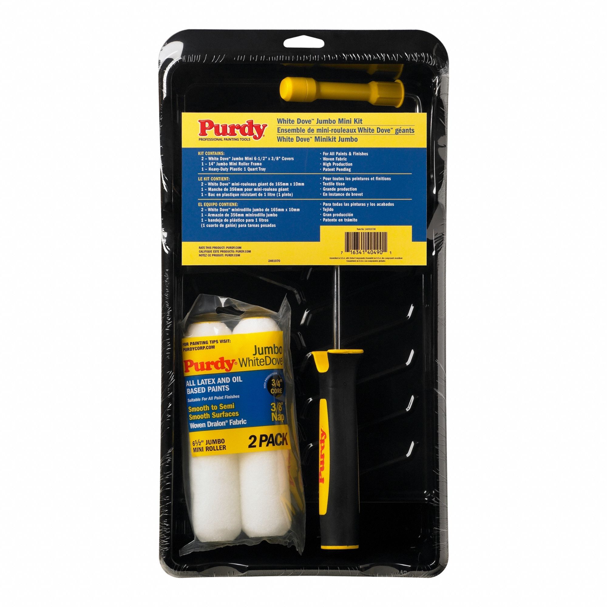 Paint Roller Kit: 6 1/2 in Roller Lg, 3/8 in Nap Size