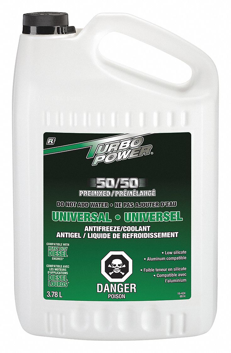 ANTIFREEZE/COOLANT, 50/50 PRE-MIXED, 10-11 PH, FREEZING POINT -34 ° F, ORANGE, 3.78 L