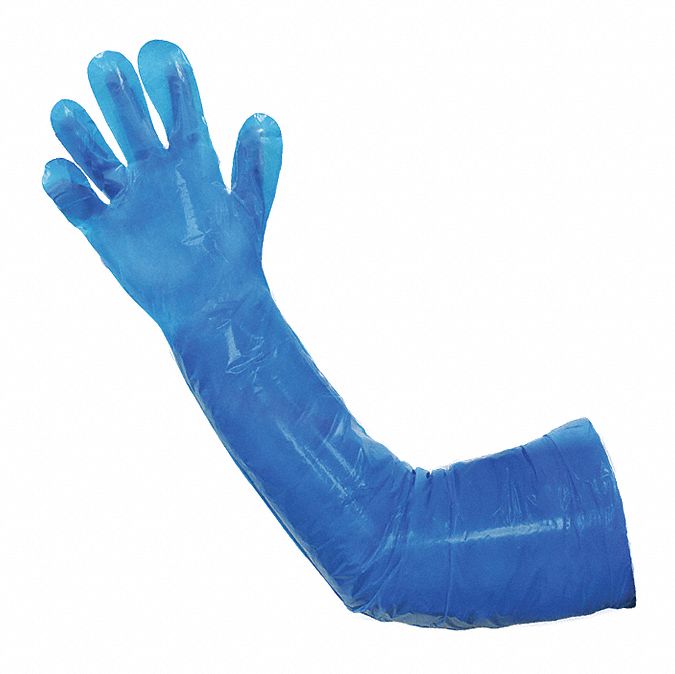 POLYETHYLENE GLOVES, ONE SIZE, 920 MM, BLUE, STRAIGHT CUFF