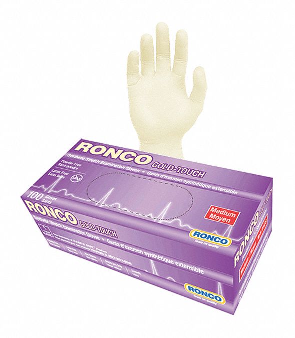 GOLD-TOUCH EXAM GLOVES, 9 1/2 IN L/5 MIL THICK, SIZE 8/M, TAN, SYNTHETIC, BX 10