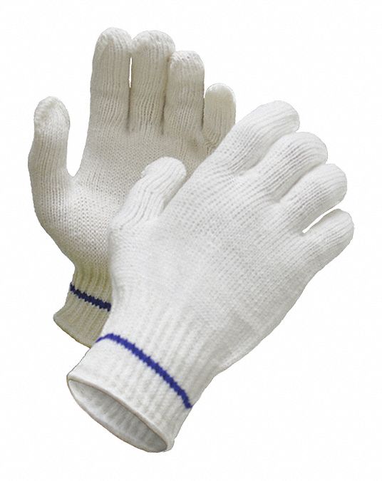 STRINGKNIT GLOVES, SZ 9, WHITE/BLUE, POLYESTER, PR