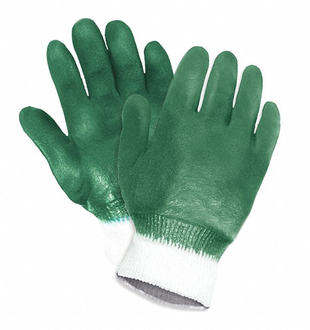 DOUBLE DIPPED GLOVES, KNIT WRIST, GREEN/WHITE, PVC, PR