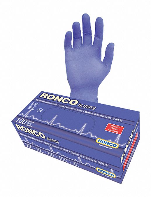 DISPOSABLE GLOVES, 9 1/2 IN L/4 MIL THICK, SIZE 8/M, BLUE, NITRILE, BX 100