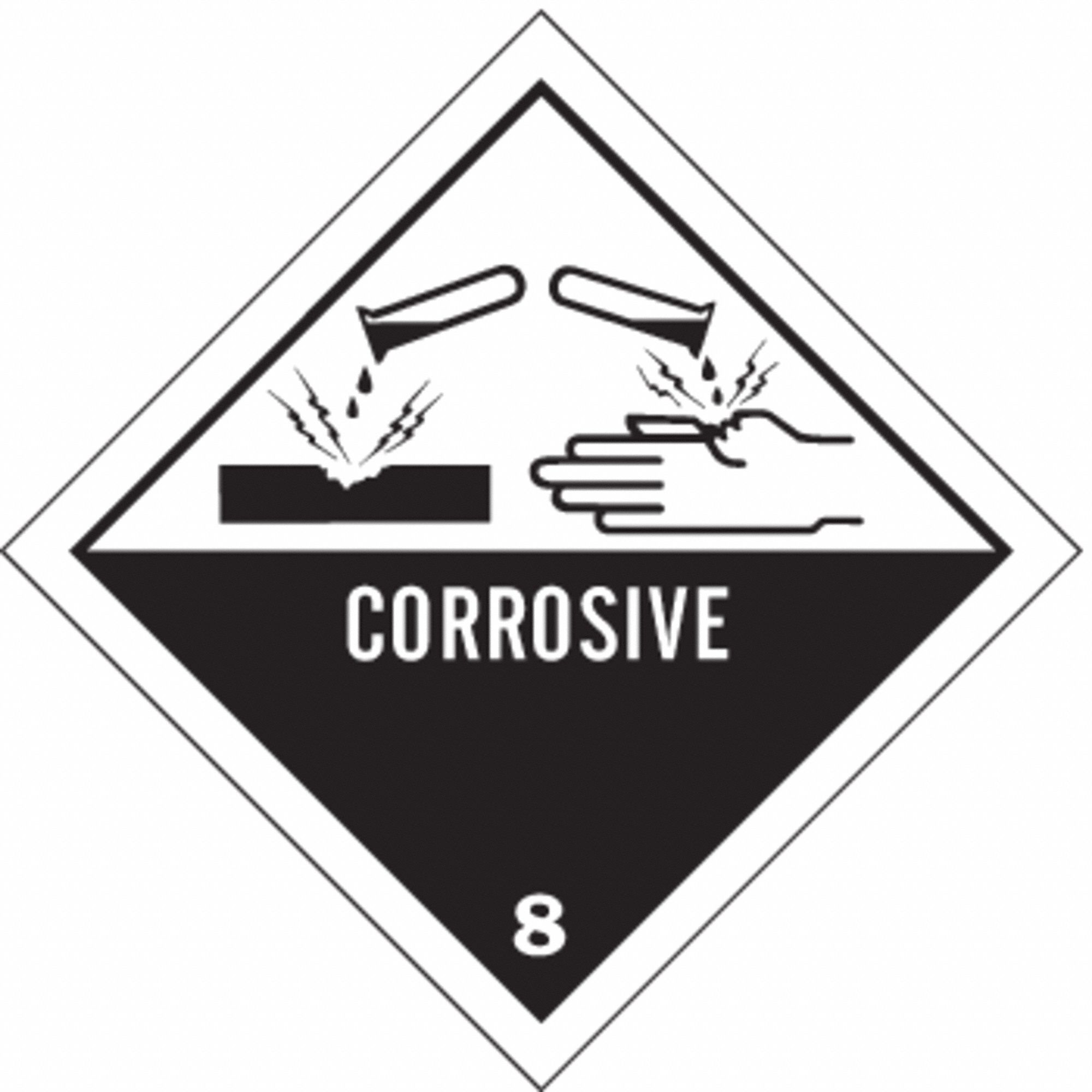 Corrosive 8, 4 in Label Wd, DOT Container Label - 14D488|121070 - Grainger