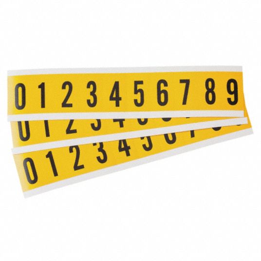 Number Assortment Pack, 0 Thru 9, Black On Yellow, 1