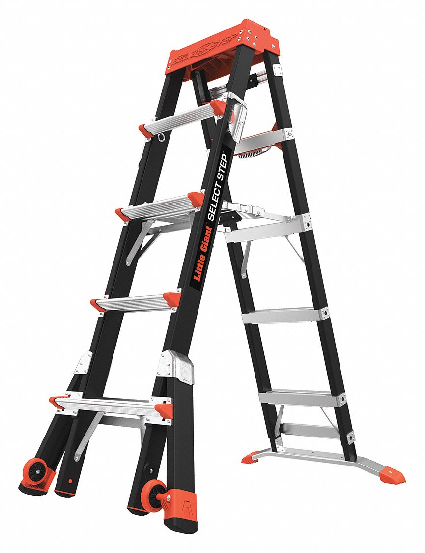 LITTLE GIANT Combination Ladder: 4 Configurations, Fiberglass, 375 lb Load Capacity, 34 lb Wt