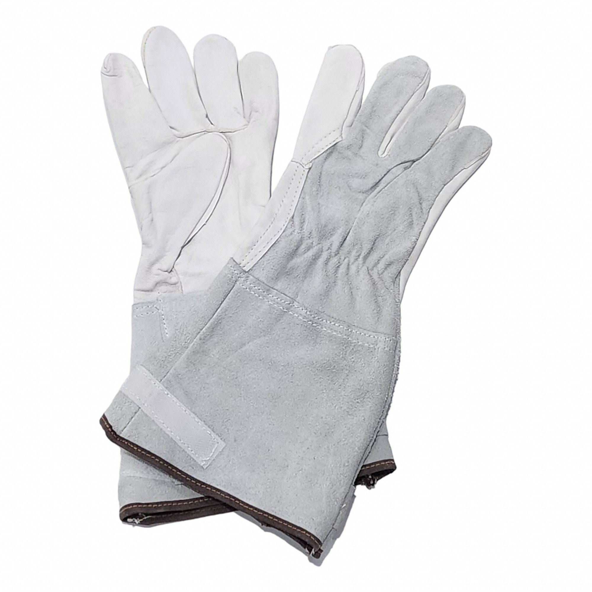 GLOVES COWHIDE GREY GAUNTLET CUFF 5, L