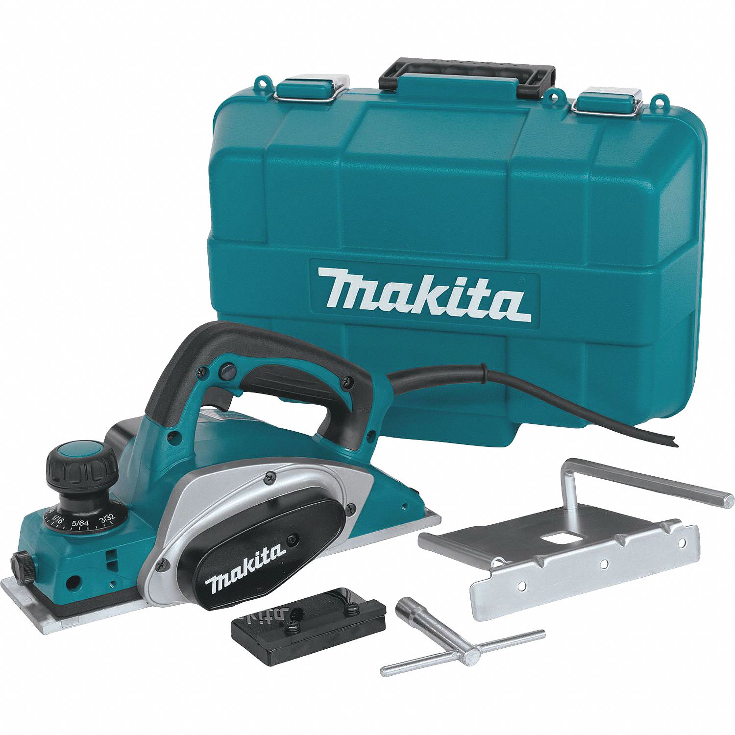 MAKITA Corded Hand Planer: Flat, 120V AC, 6.5 A, 3 1/4 in Blade Wd, 1/8 in  Cutting Dp, 17,000 RPM