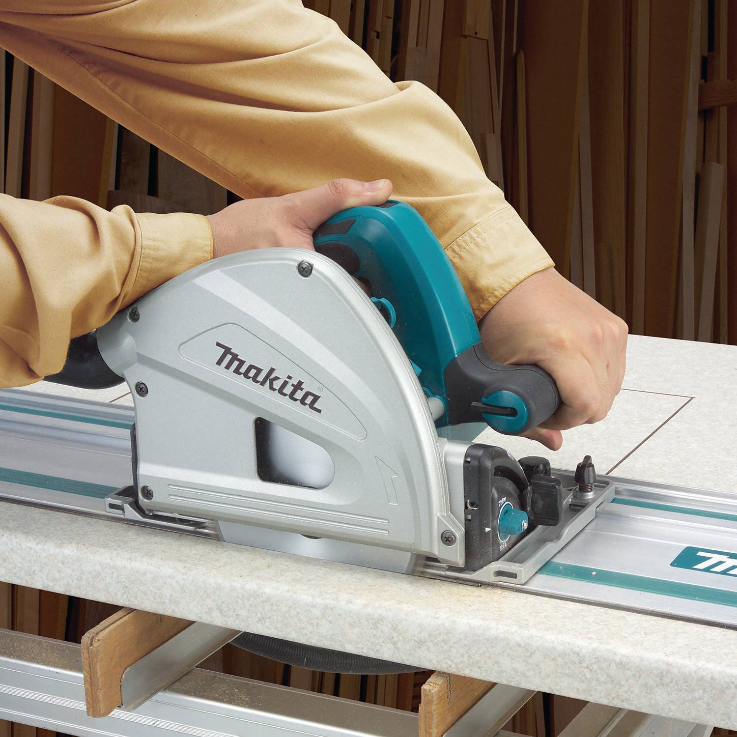 MAKITA Track Saw, 6 1/2 in Blade Dia., 13/16 in Arbor Size, Max. Cutting Depth 0 Deg. 2 3/16