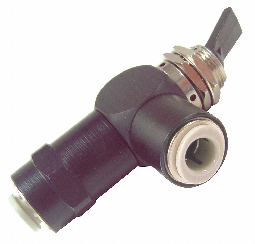 TOGGLE VALVE: 3-WAY, ALUMINUM/BRASS, ¼ PIPE SIZE, 22.1 CFM AT 75 PSI, PUSH-IN