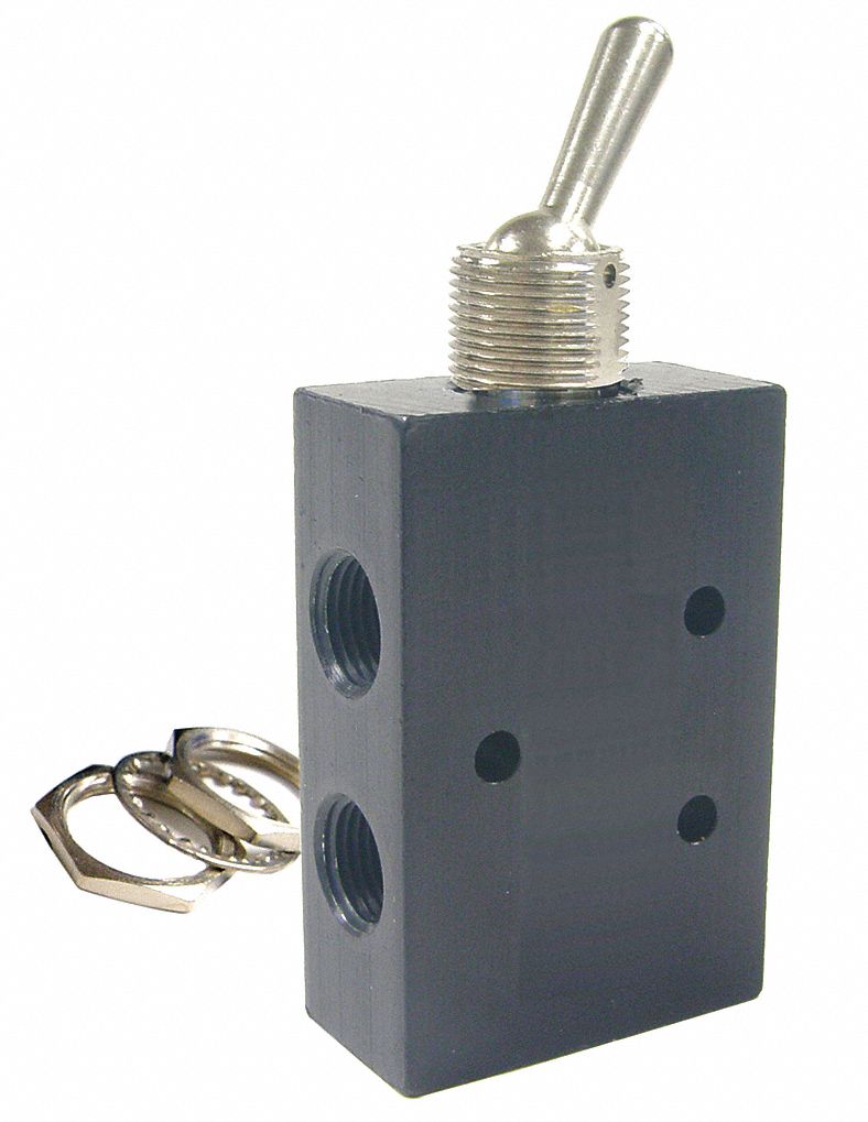 TOGGLE VALVE: 4-WAY, 2 POSITION, ALUMINUM/BRASS, ⅛ PIPE SIZE, NPT