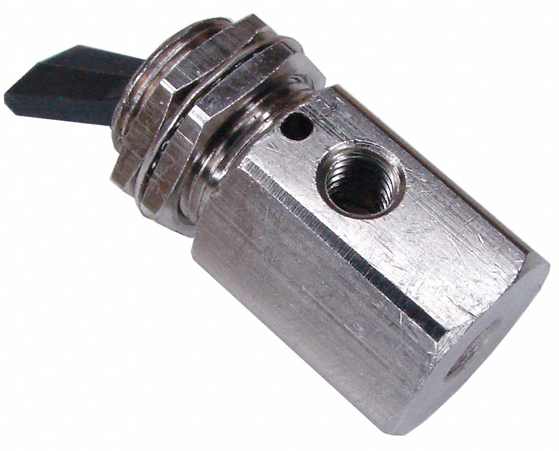 TOGGLE VALVE: 3-WAY, BRASS, 10-32 PIPE SIZE, 15.5 CFM AT 75 PSI